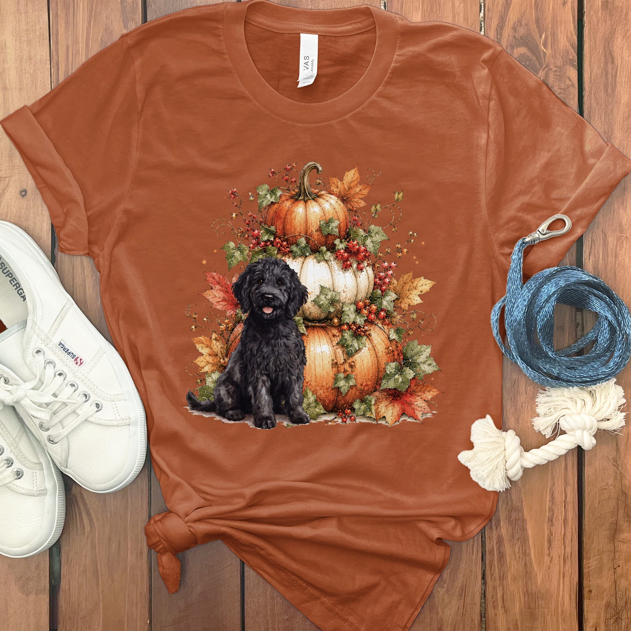 Goldendoodle Pumpkin Ivy T-Shirt in Autumn / S by Puppy Jo