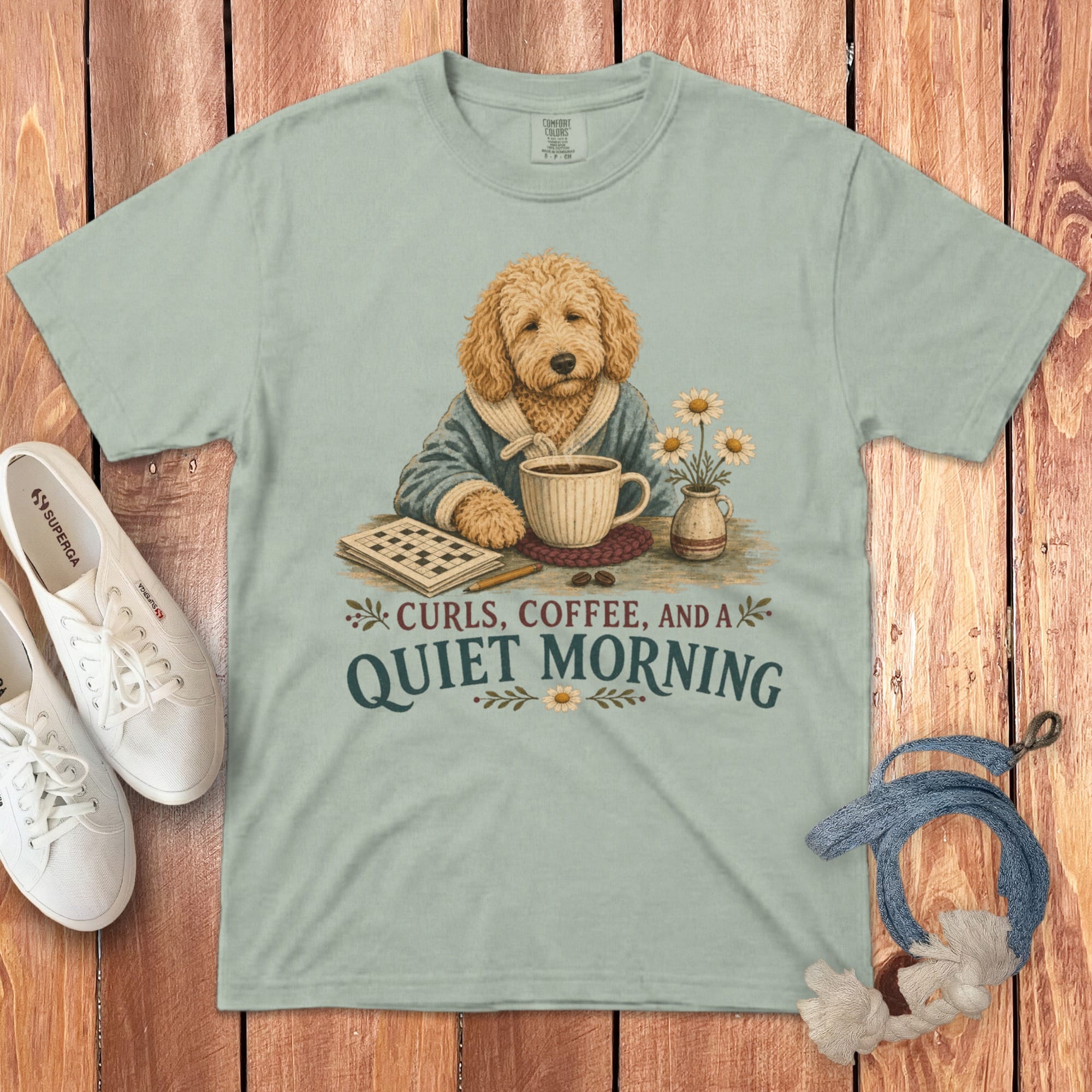 Goldendoodle Quiet Morning Signature T-Shirt in Bay / S by Puppy Jo