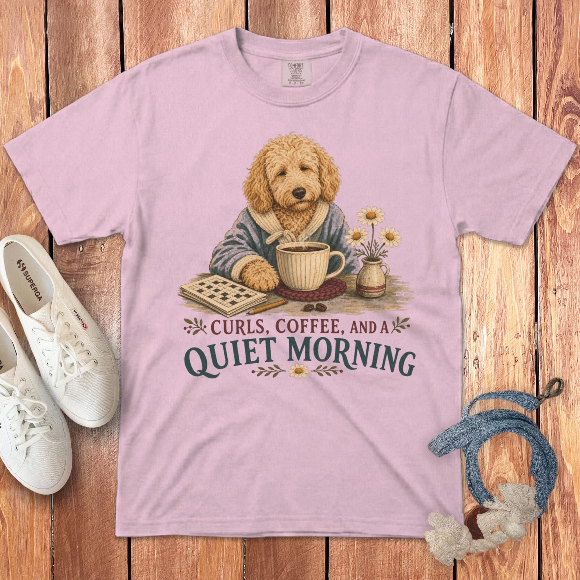 Goldendoodle Quiet Morning Signature T-Shirt in Blossom / S by Puppy Jo
