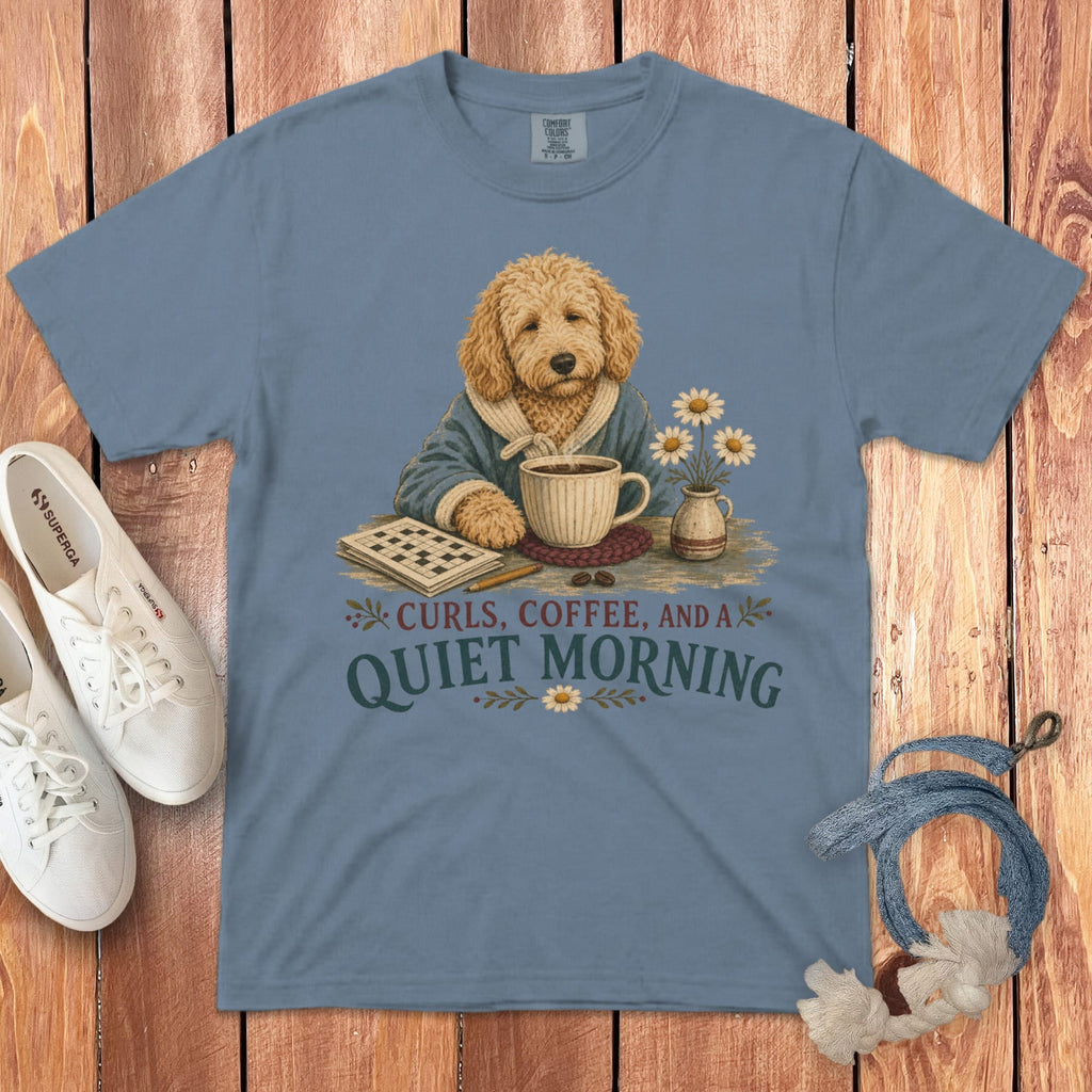 Goldendoodle Quiet Morning Signature T-Shirt in Blue Jean / S by Puppy Jo