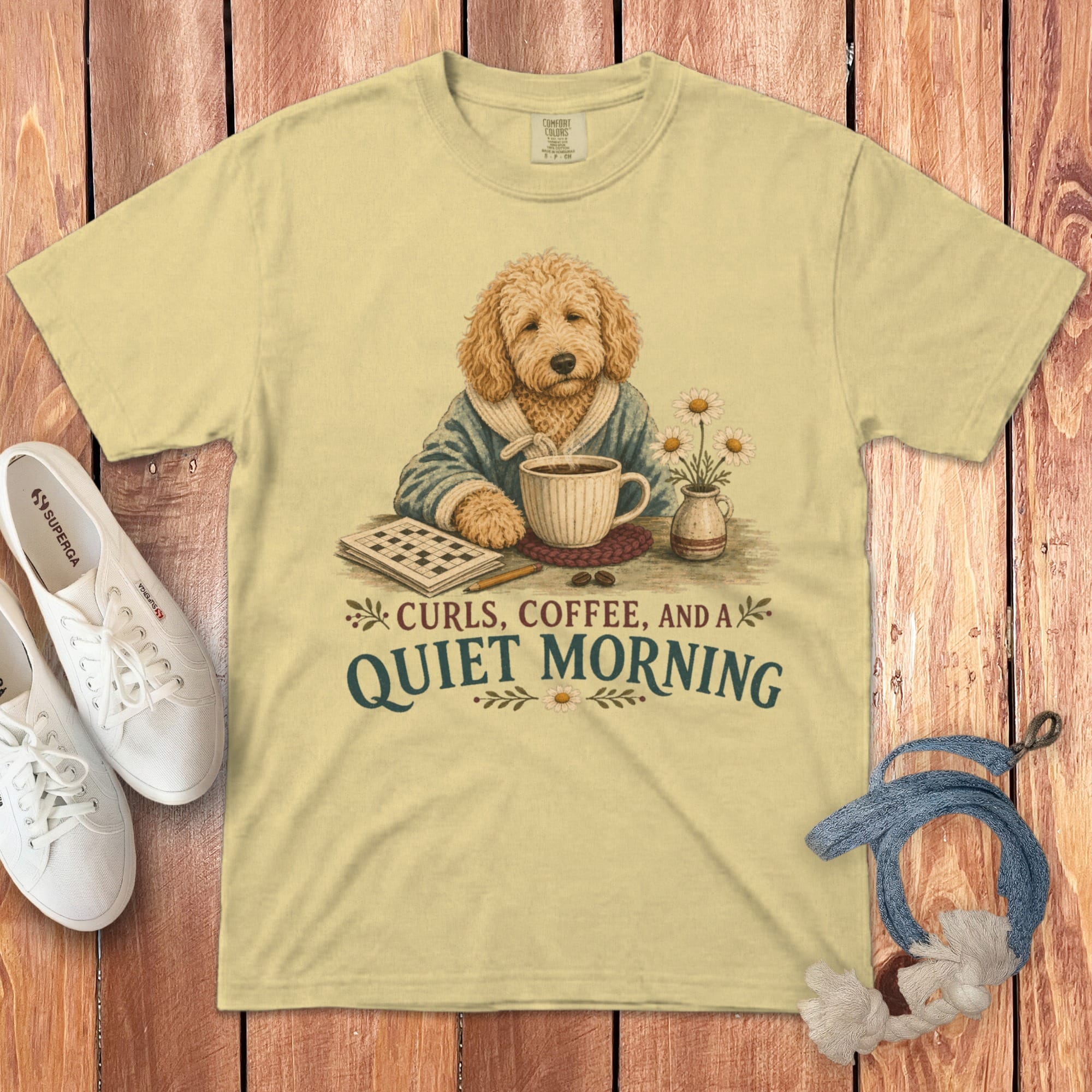 Goldendoodle Quiet Morning Signature T-Shirt in Butter / S by Puppy Jo