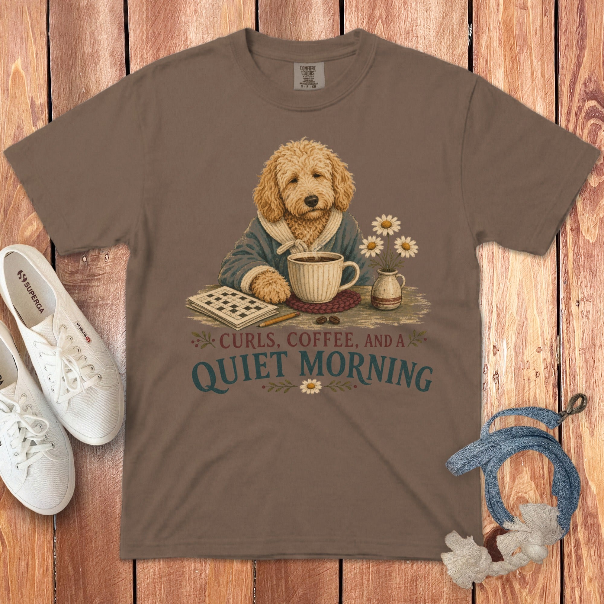 Goldendoodle Quiet Morning Signature T-Shirt in Espresso / S by Puppy Jo