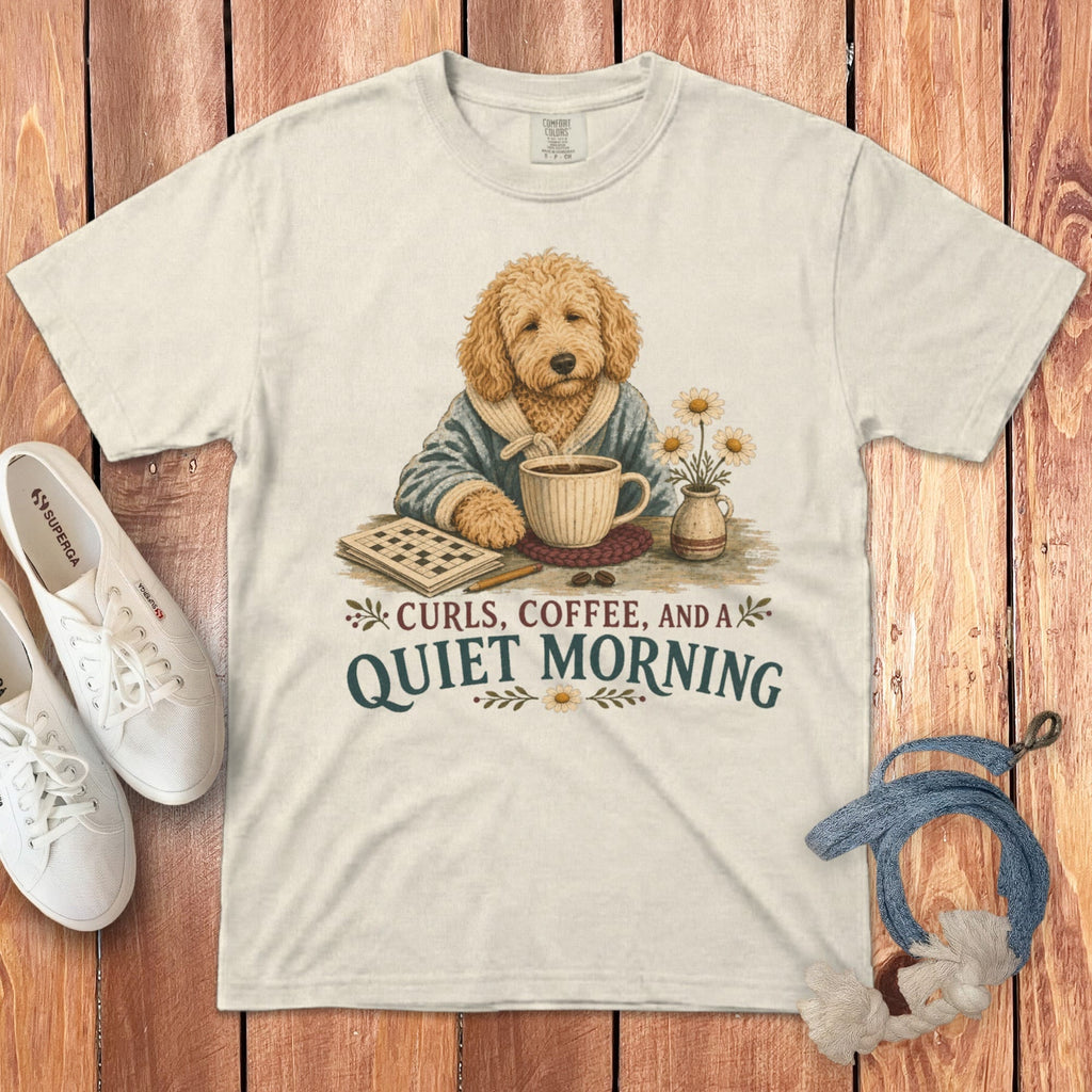 Goldendoodle Quiet Morning Signature T-Shirt in Ivory / S by Puppy Jo