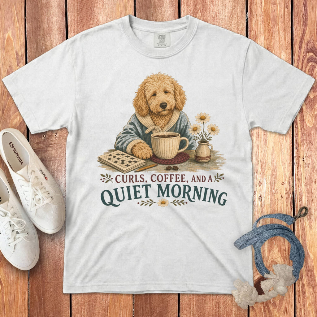 Goldendoodle Quiet Morning Signature T-Shirt in White / S by Puppy Jo