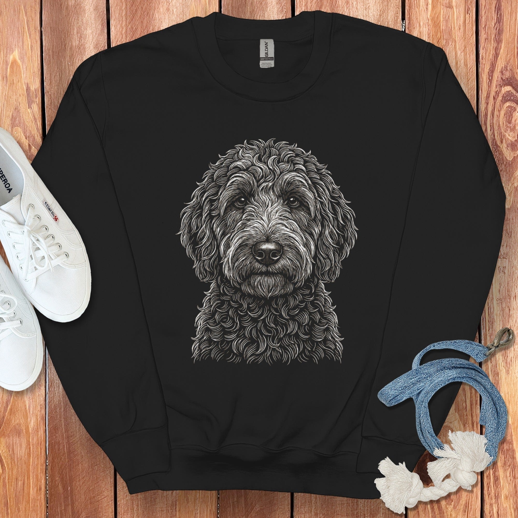 Goldendoodle Sketch Sweatshirt in Black / S by Puppy Jo