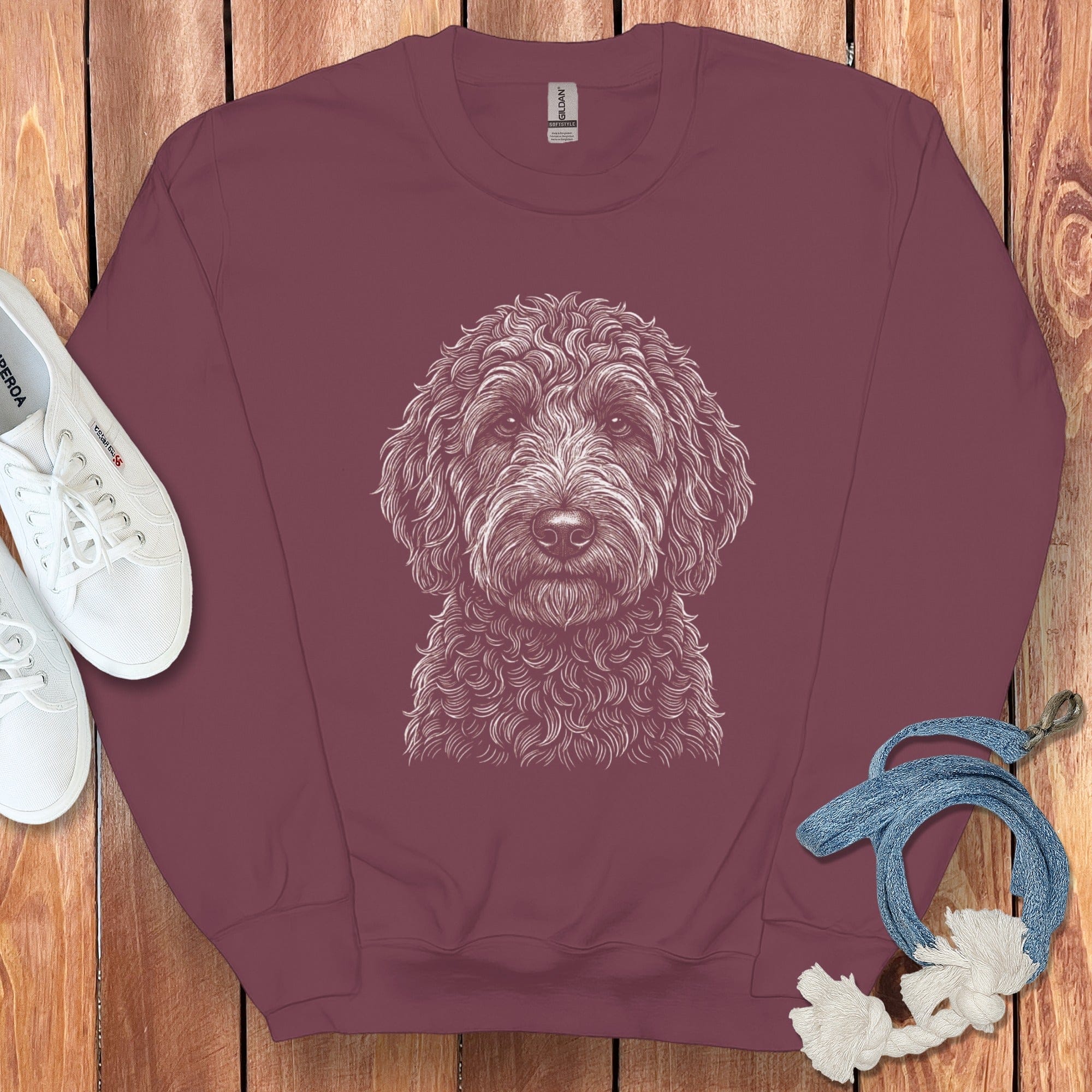 Goldendoodle Sketch Sweatshirt in Maroon / S by Puppy Jo