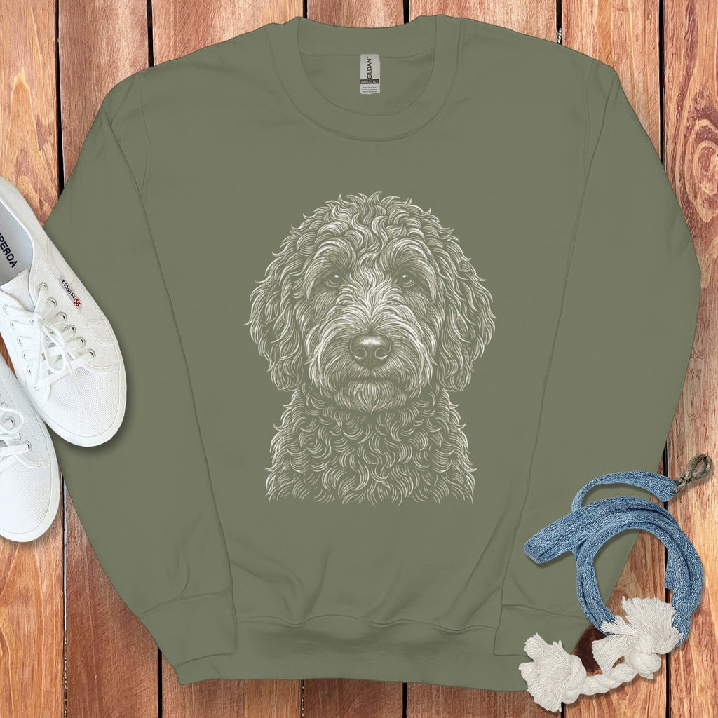 Goldendoodle Sketch Sweatshirt in Military Green / S by Puppy Jo
