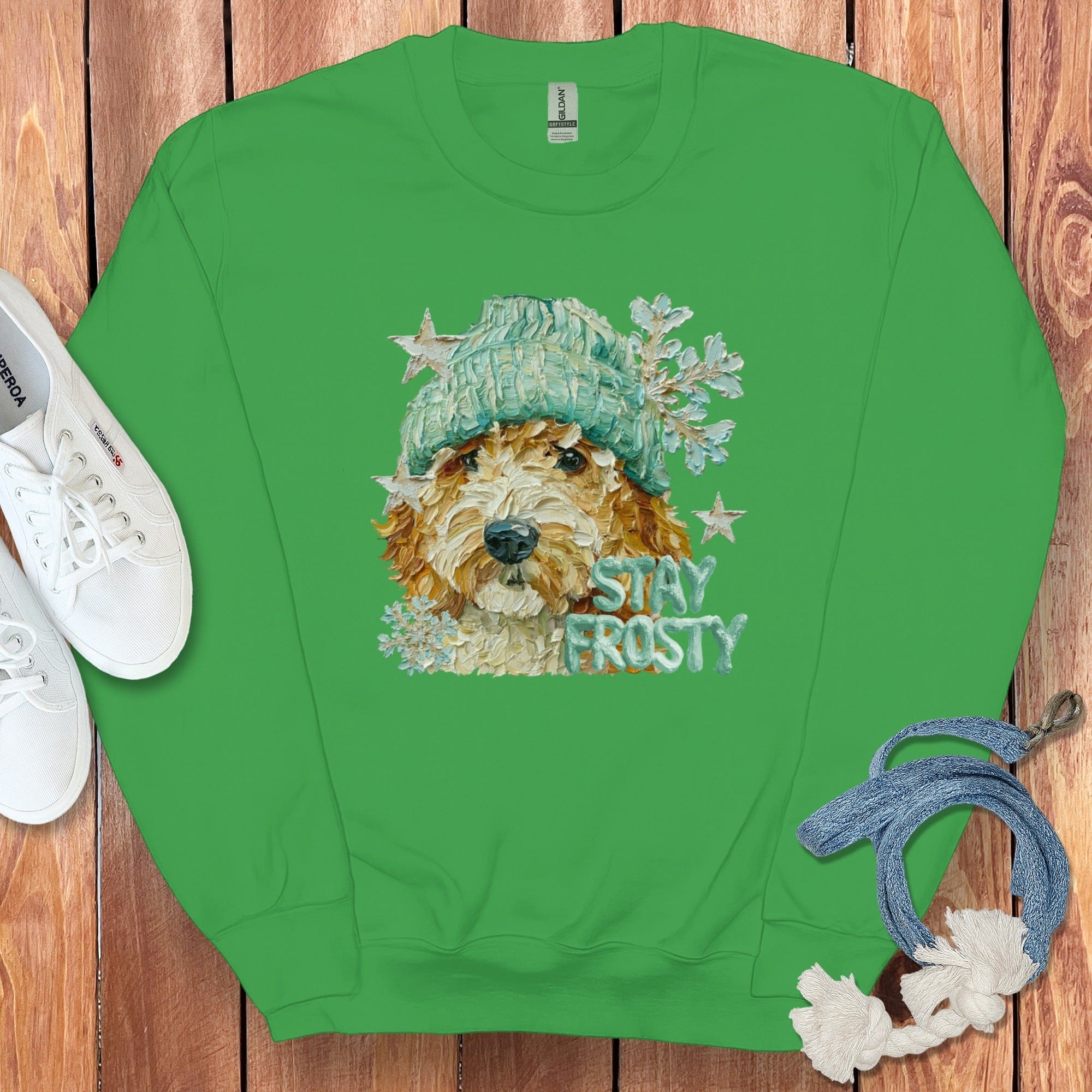 Goldendoodle Stay Frosty Sweatshirt in Irish Green / S by Puppy Jo