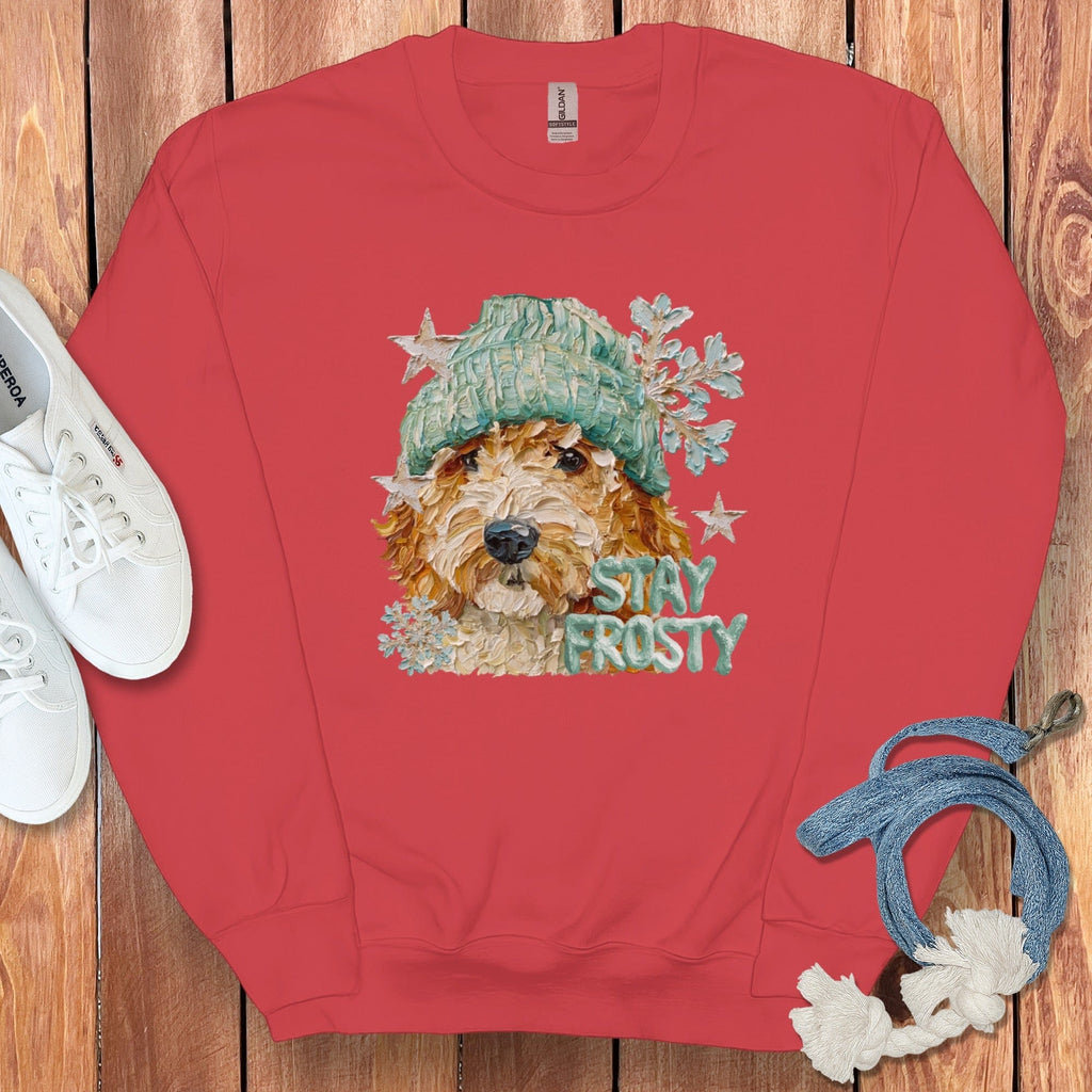 Goldendoodle Stay Frosty Sweatshirt in Red / S by Puppy Jo