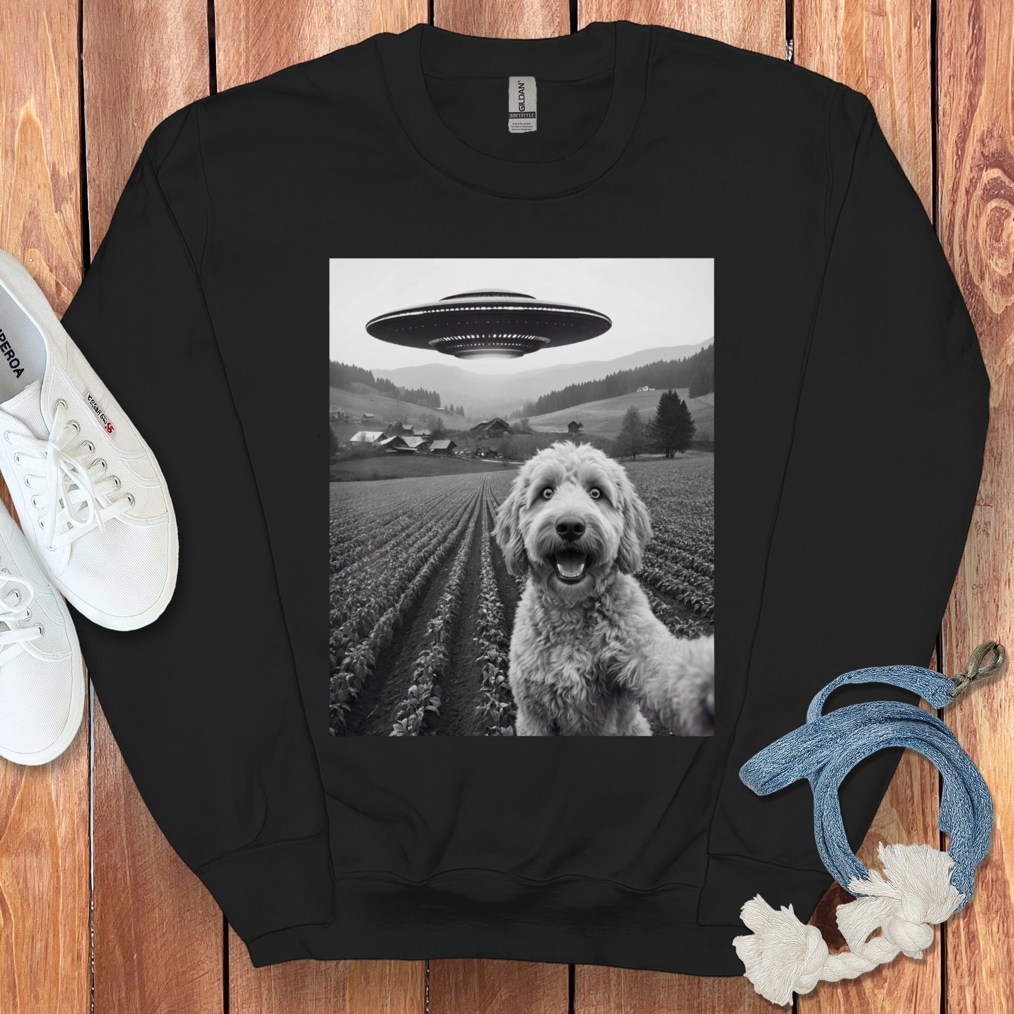 Goldendoodle UFO Sweatshirt in Black / S by Puppy Jo