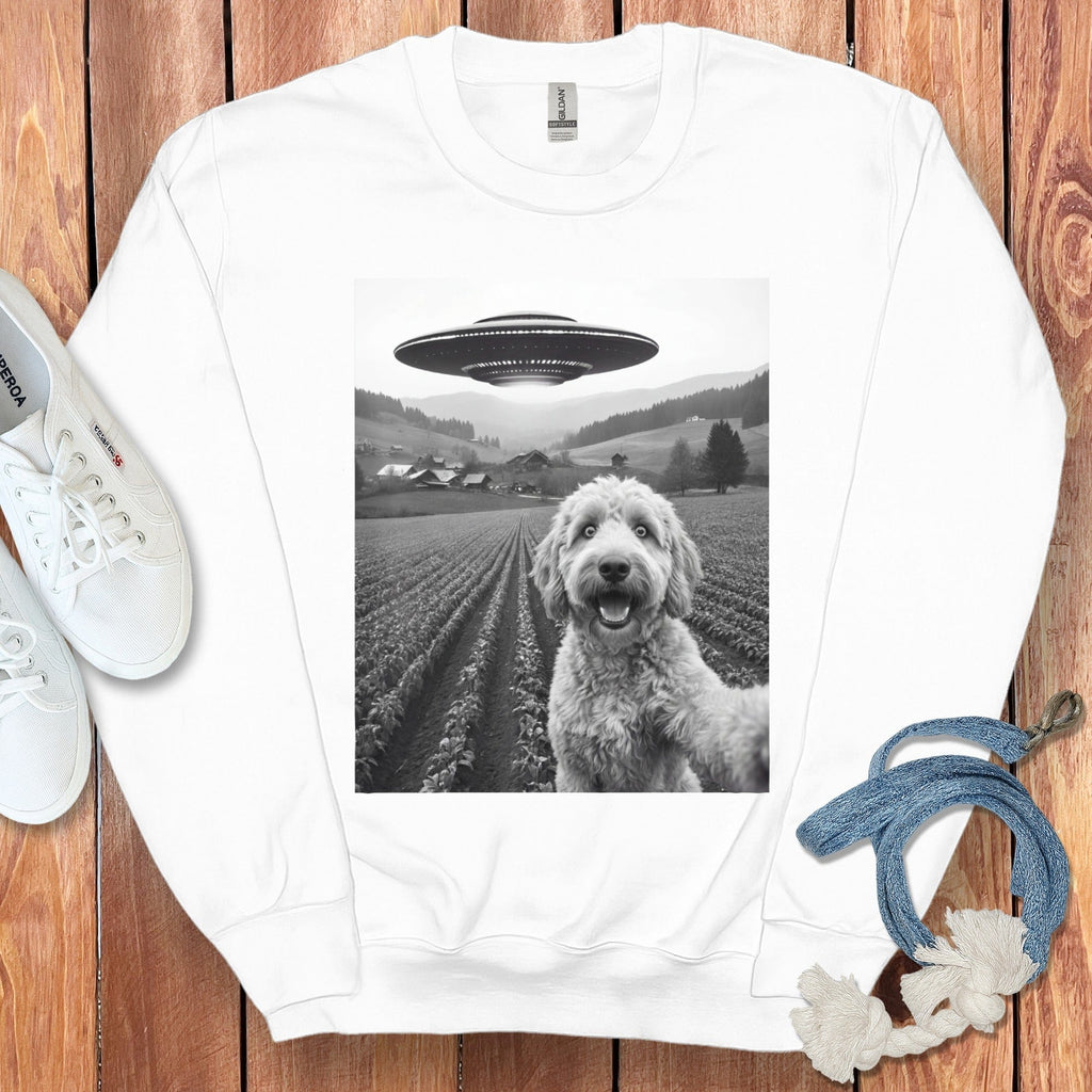 Goldendoodle UFO Sweatshirt in White / S by Puppy Jo