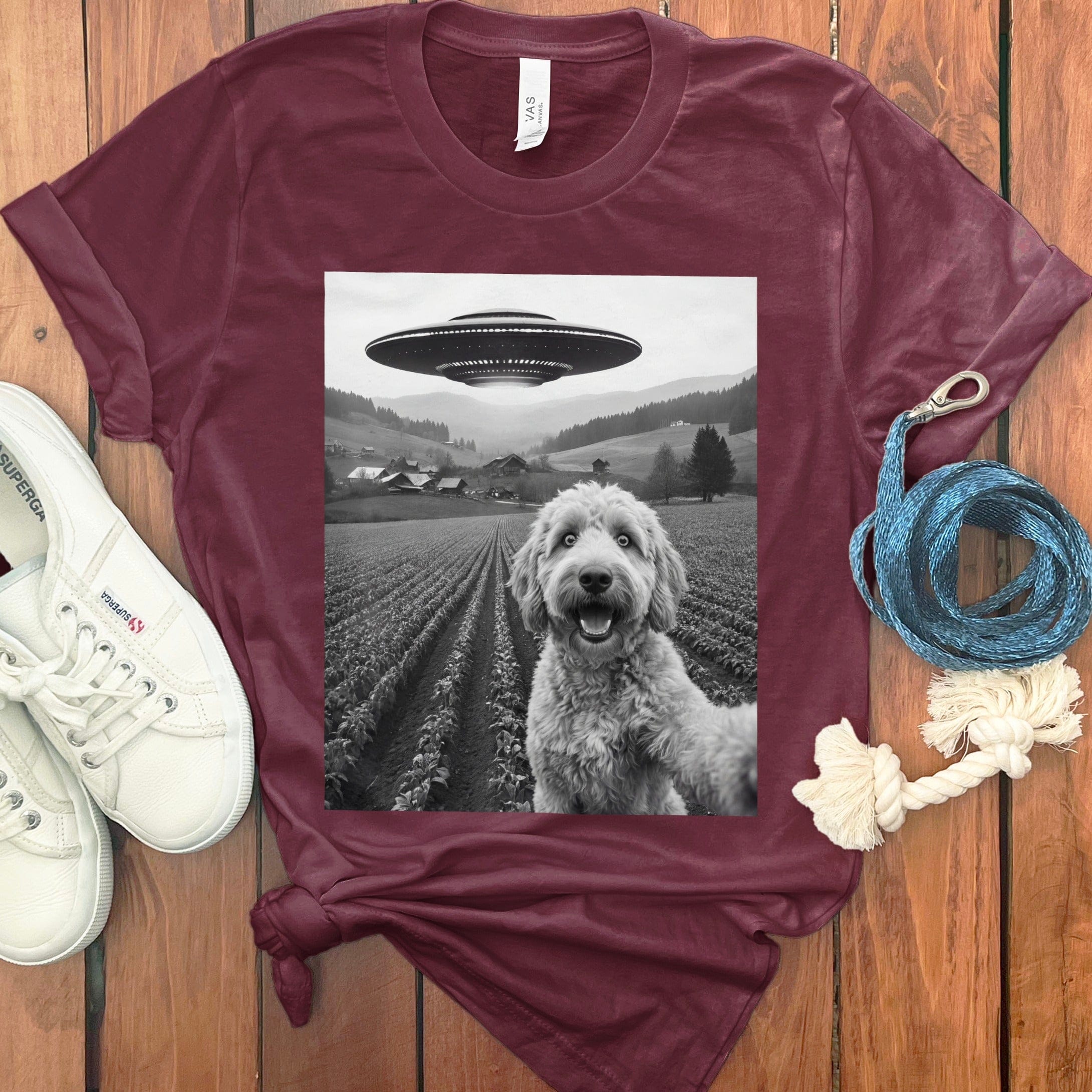 Goldendoodle UFO T-Shirt in Maroon / S by Puppy Jo