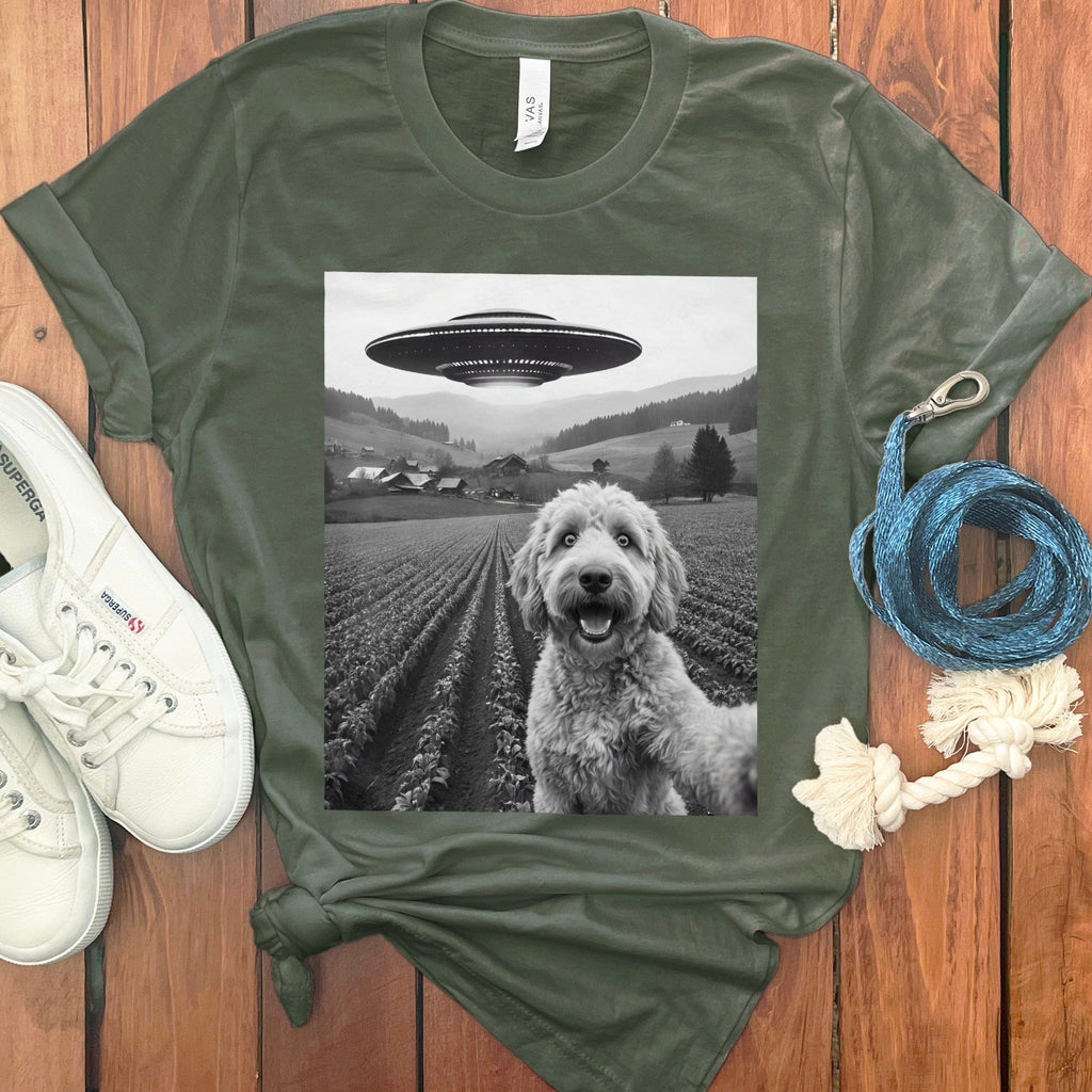 Goldendoodle UFO T-Shirt in Military Green / S by Puppy Jo