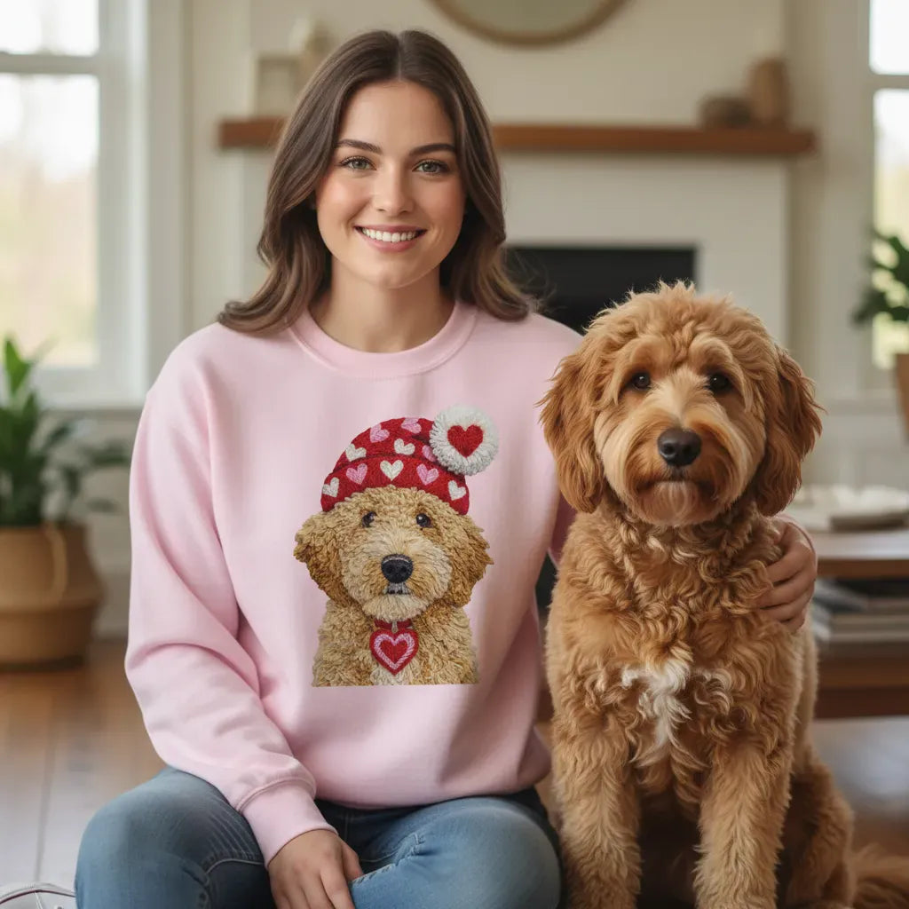 Goldendoodle Valentine Charm Faux Yarn Sweatshirt in by Puppy Jo