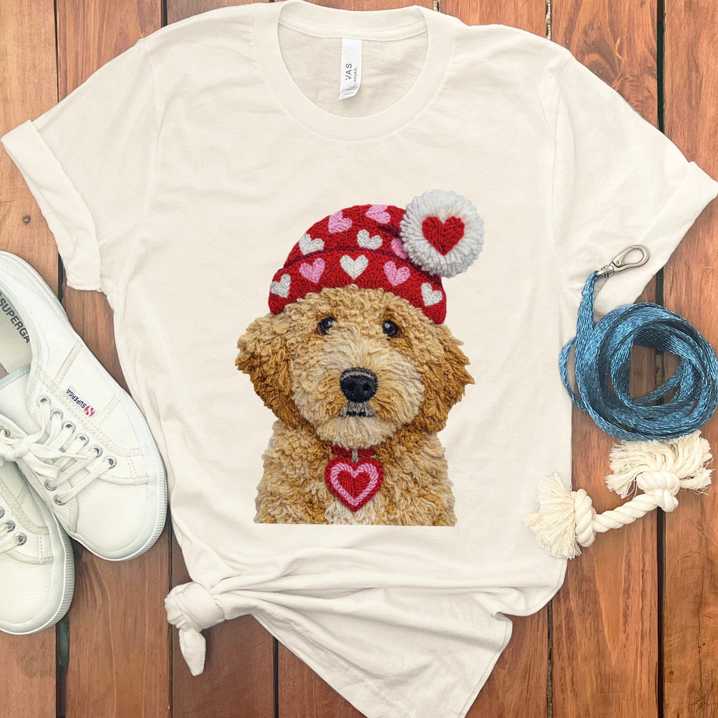Goldendoodle Valentine Charm Faux Yarn T-Shirt in Natural / S by Puppy Jo