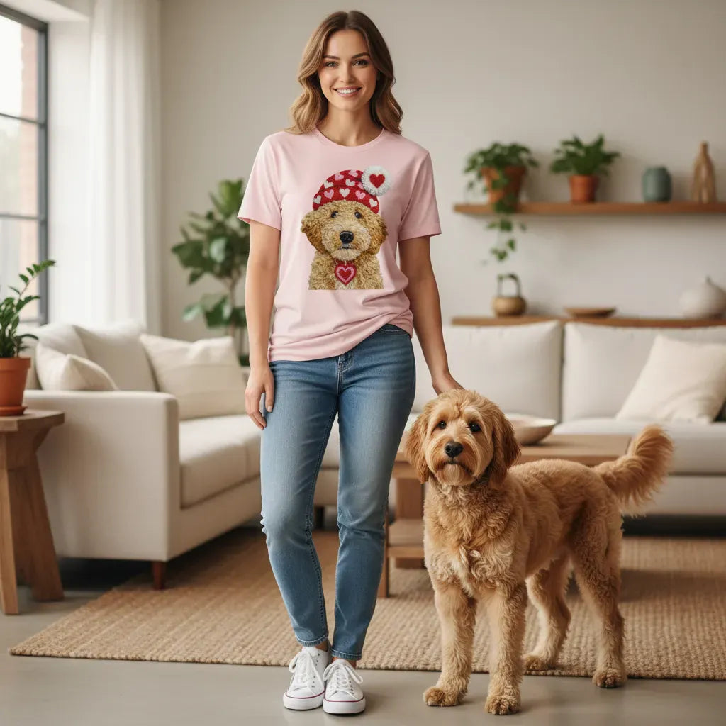 Goldendoodle Valentine Charm Faux Yarn T-Shirt in by Puppy Jo