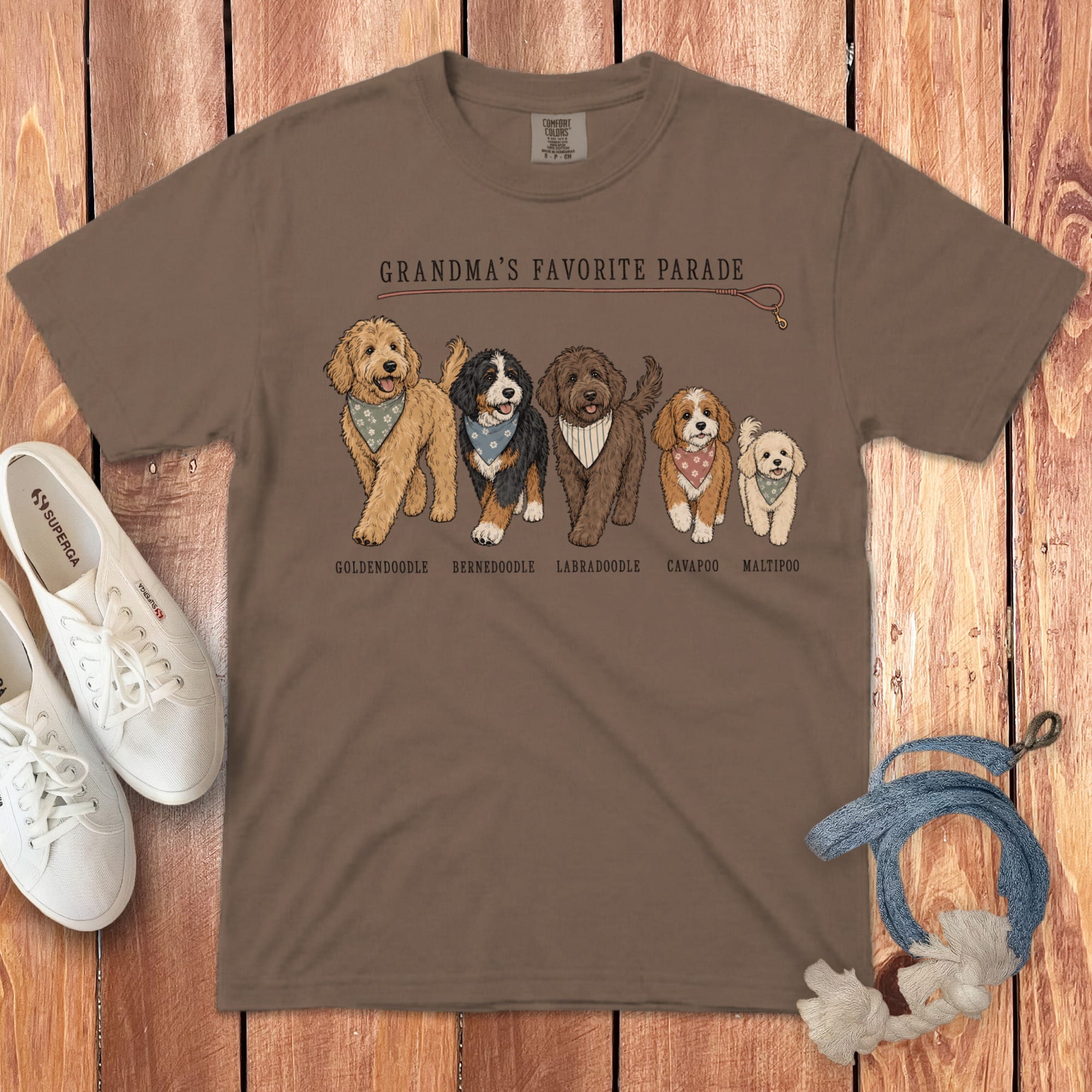 Grandma Doodle Parade Signature T-Shirt in S / Espresso by Puppy Jo