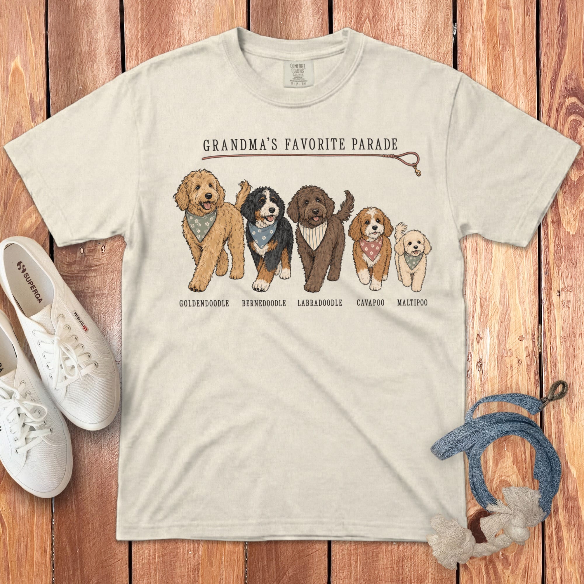 Grandma Doodle Parade Signature T-Shirt in S / Ivory by Puppy Jo