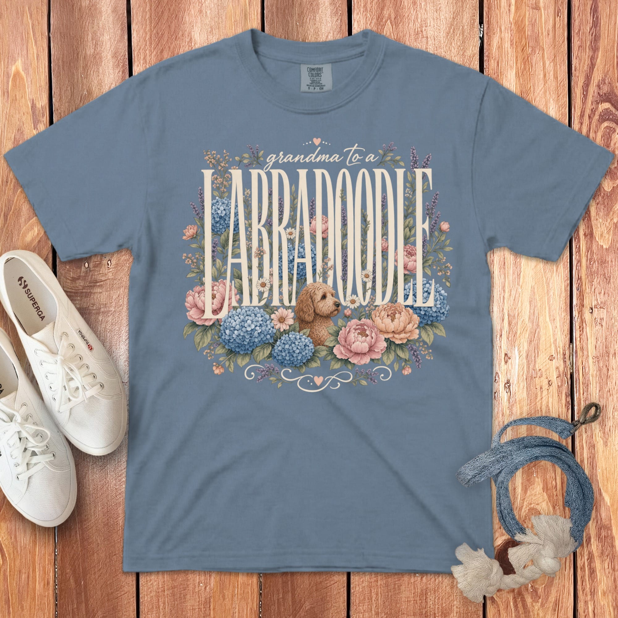 Grandma Labradoodle Signature T-Shirt in Blue Jean / S by Puppy Jo