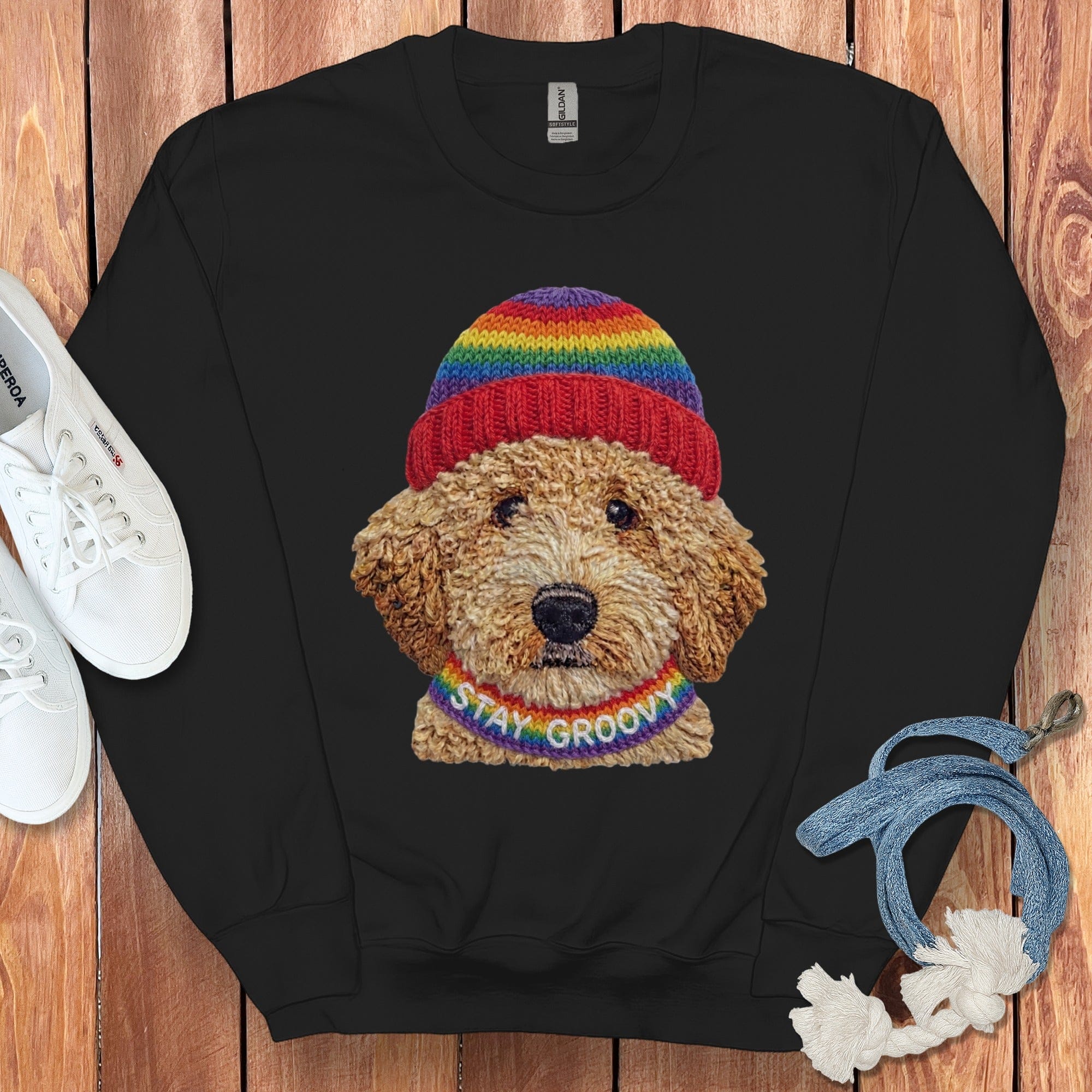 Groovy Goldendoodle Sweatshirt in Black / S by Puppy Jo