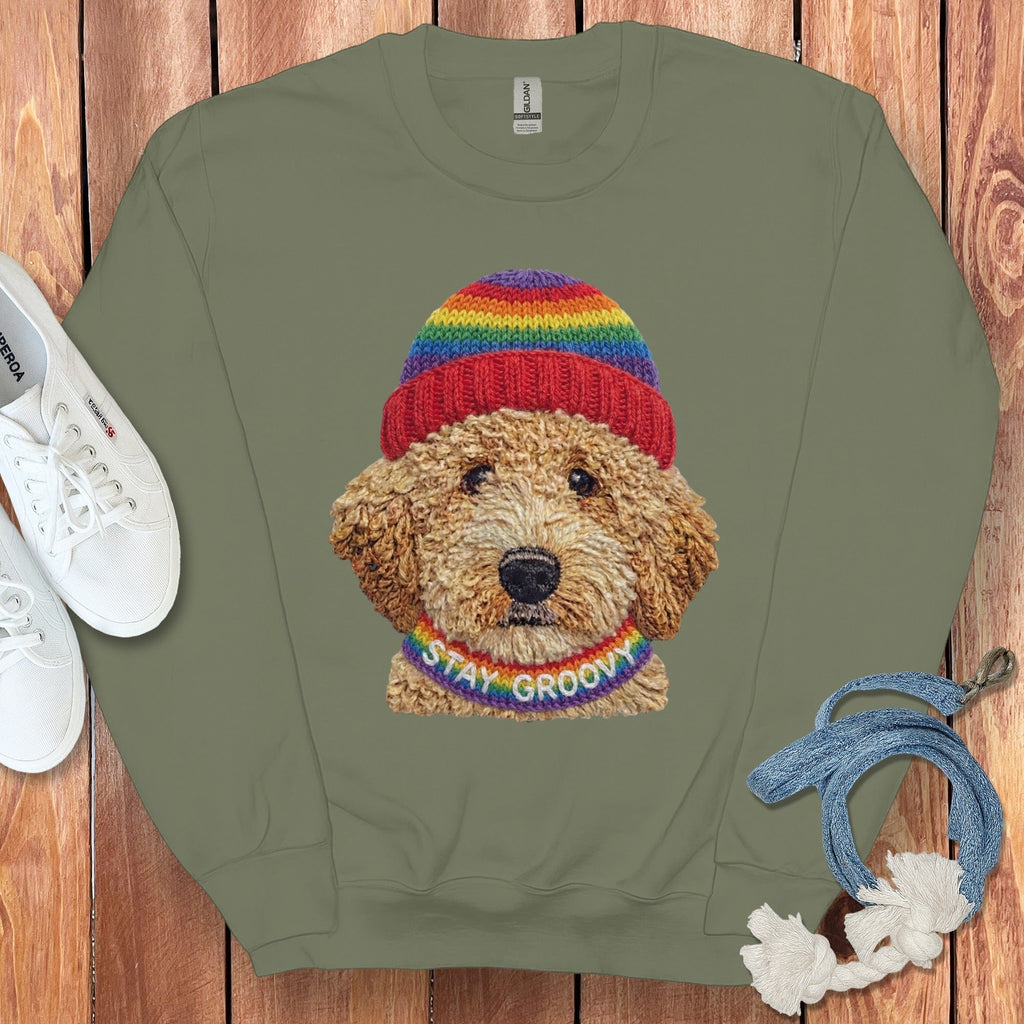 Groovy Goldendoodle Sweatshirt in Military Green / S by Puppy Jo