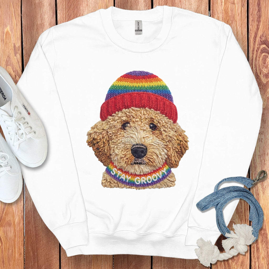 Groovy Goldendoodle Sweatshirt in White / S by Puppy Jo