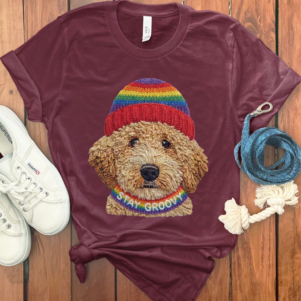 Groovy Goldendoodle T-Shirt in Maroon / S by Puppy Jo