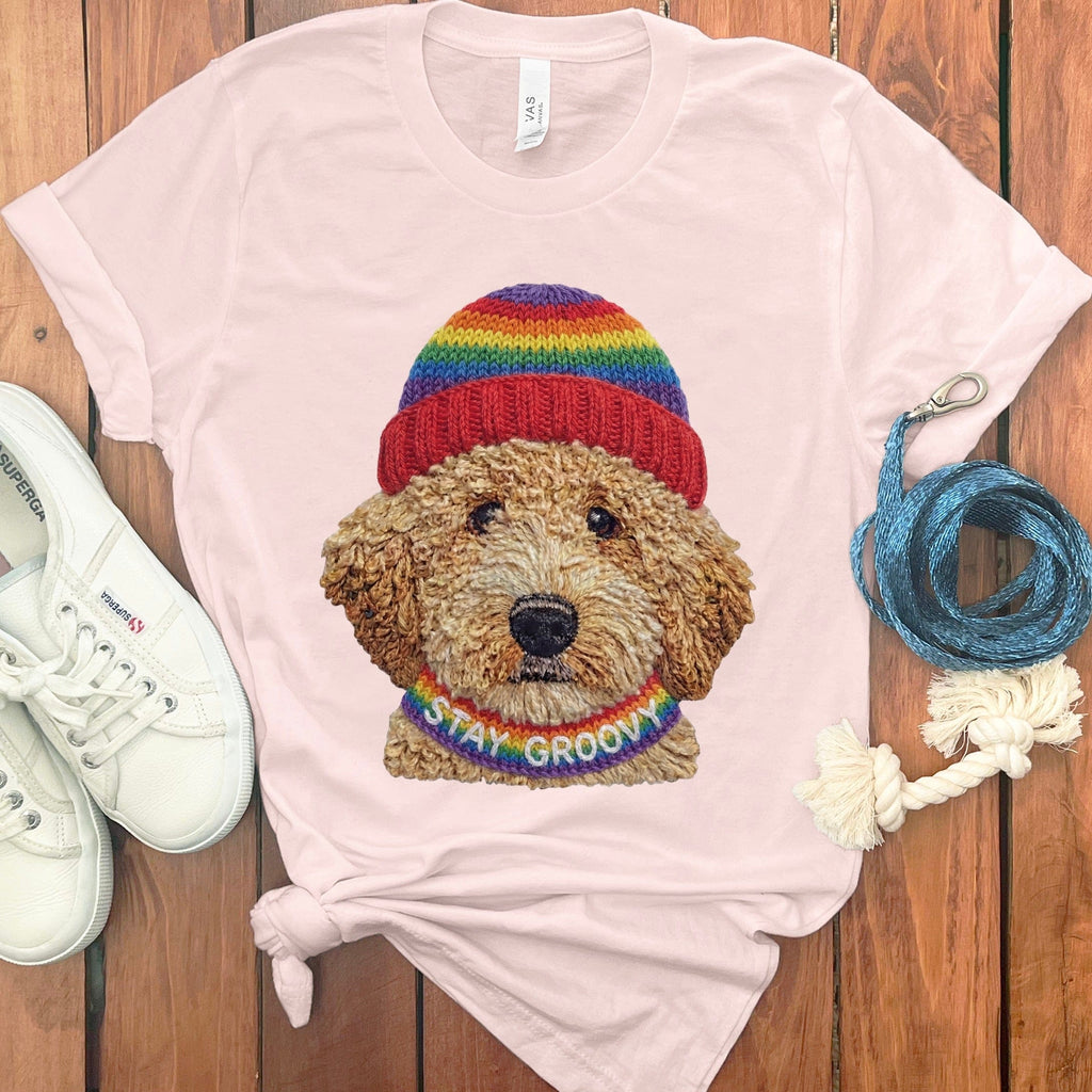 Groovy Goldendoodle T-Shirt in Soft Pink / S by Puppy Jo