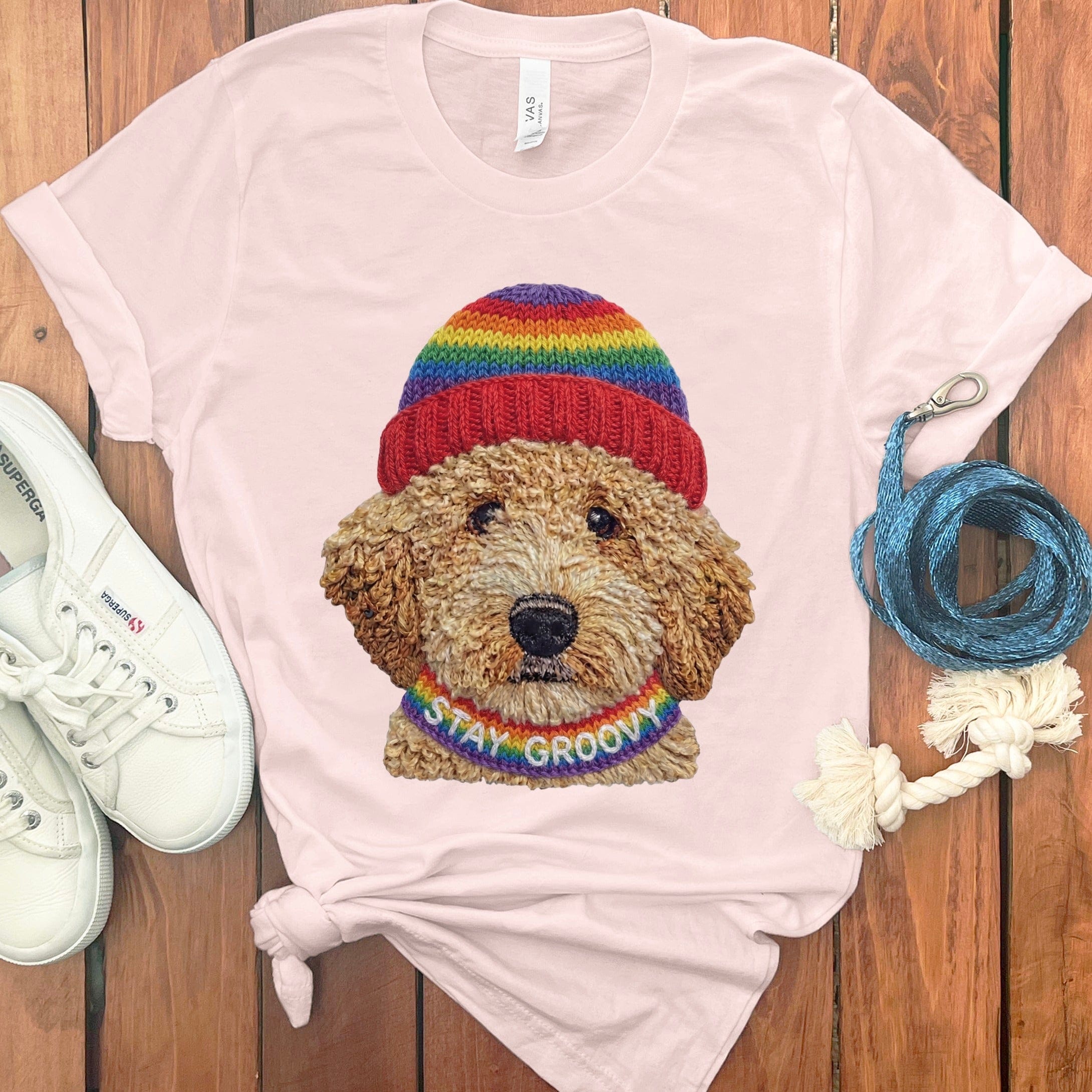Groovy Goldendoodle T-Shirt in Soft Pink / S by Puppy Jo