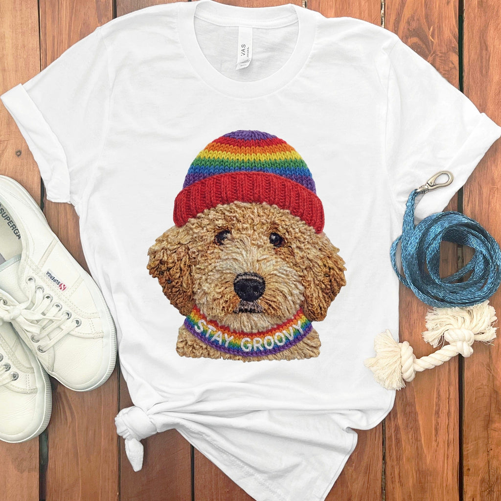 Groovy Goldendoodle T-Shirt in White / S by Puppy Jo