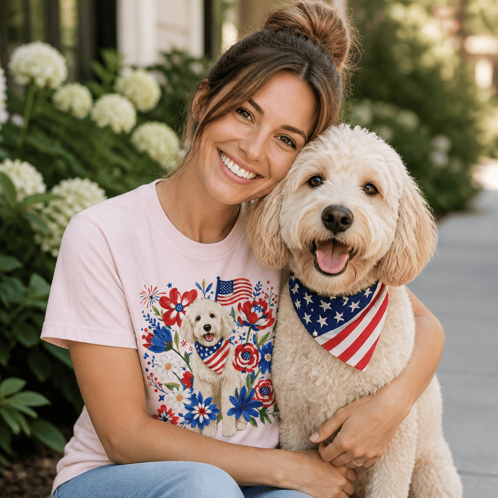 Cream Goldendoodle Floral Spirit T-Shirt in by Puppy Jo