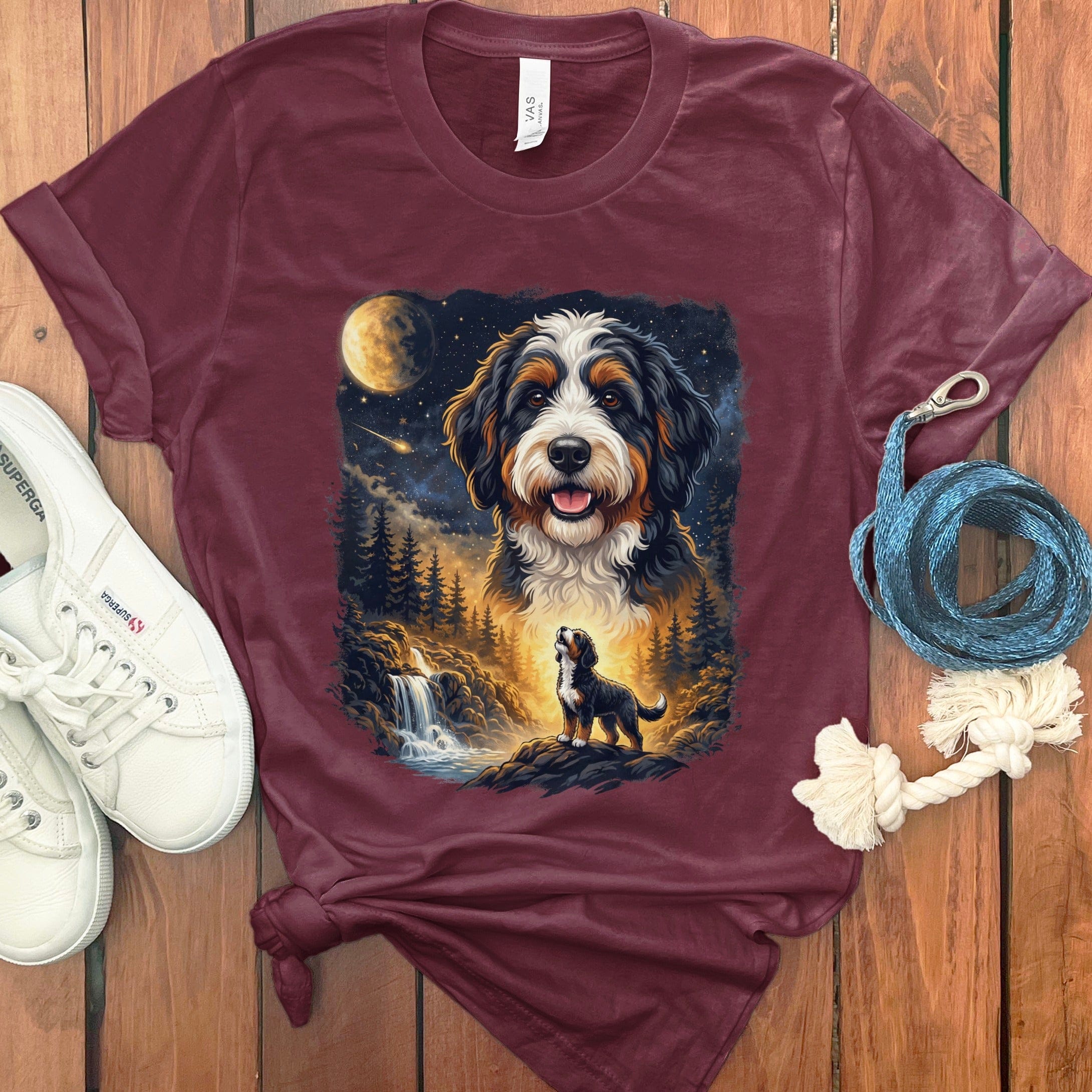 Howling Bernedoodle T-Shirt in Maroon / M by Puppy Jo