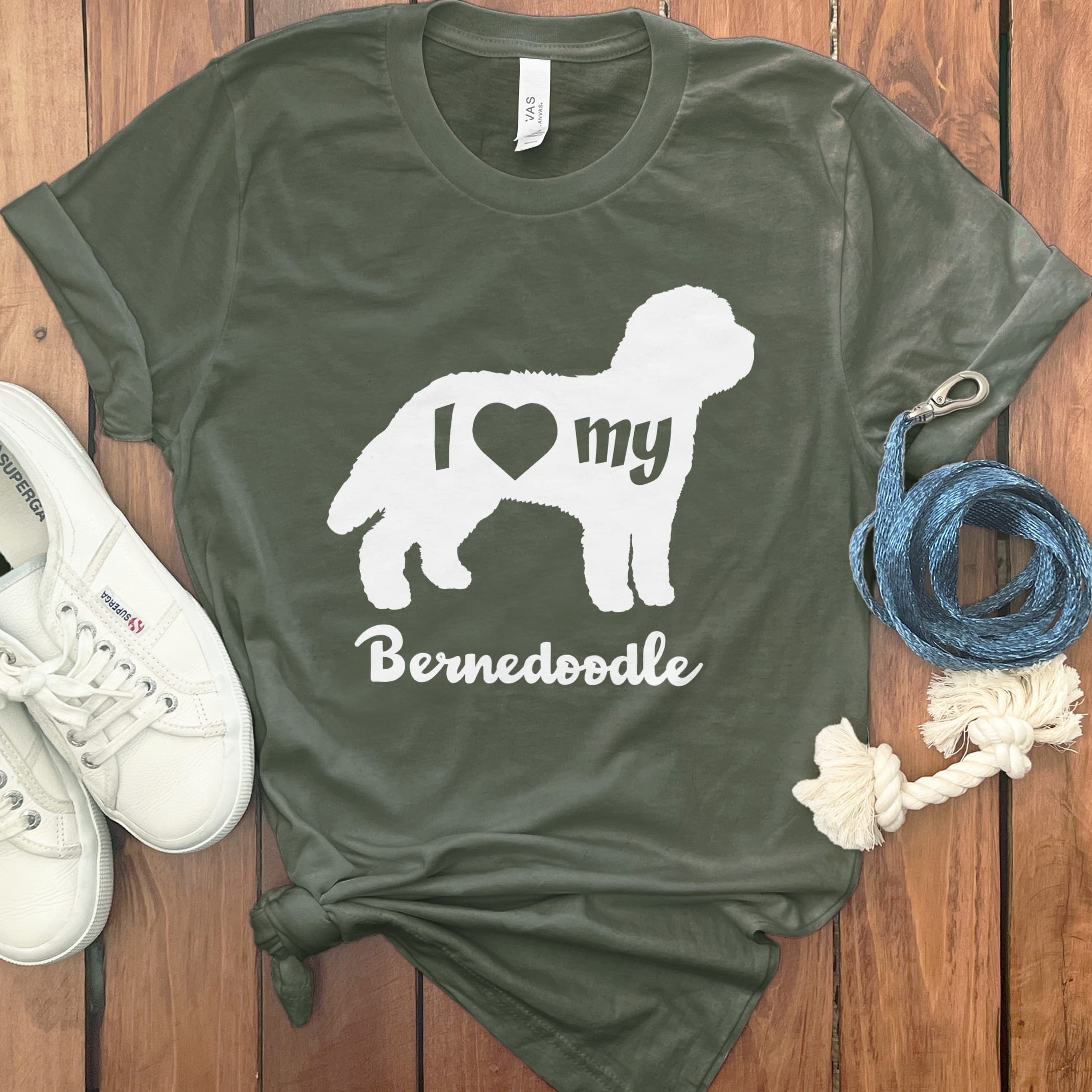 I Heart Bernedoodle T-Shirt in Military Green / M by Puppy Jo