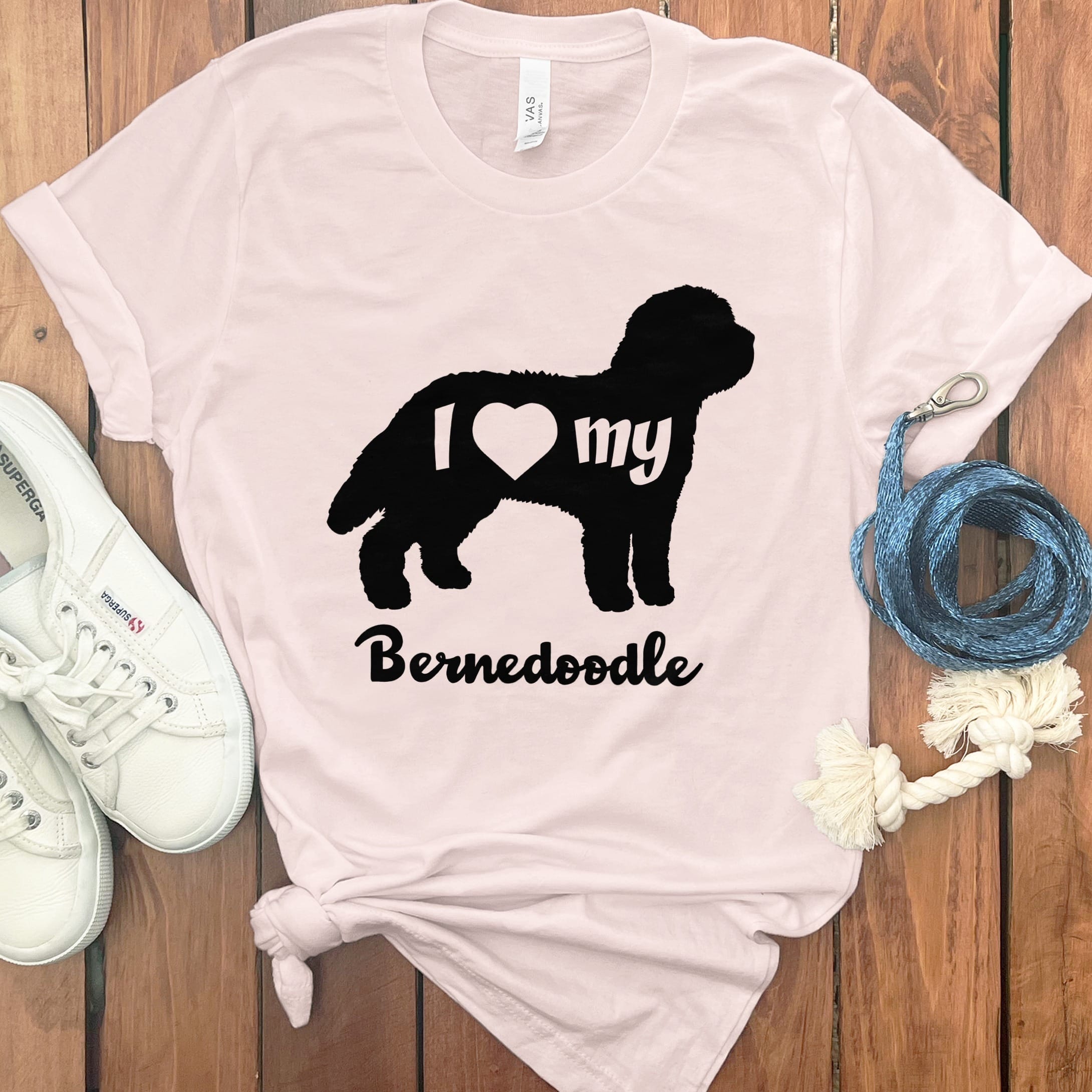 I Heart Bernedoodle T-Shirt in Soft Pink / M by Puppy Jo