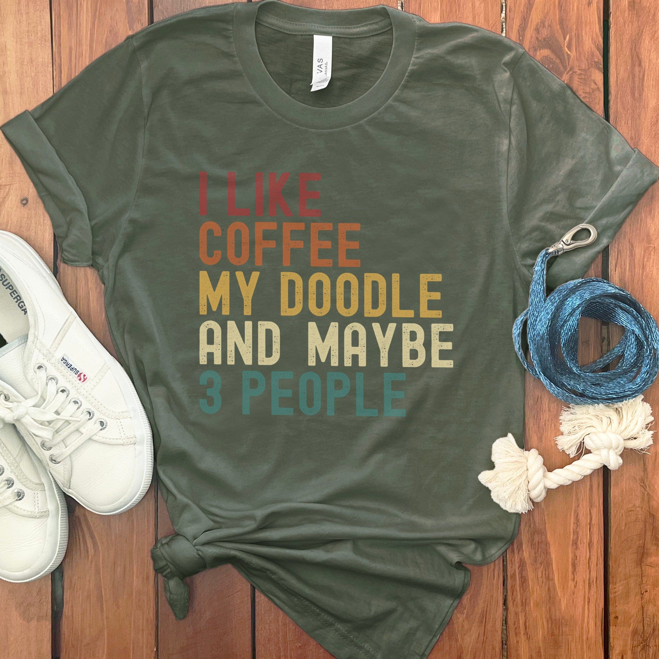 I Like Coffee Doodle T-Shirt in Military Green / S by Puppy Jo