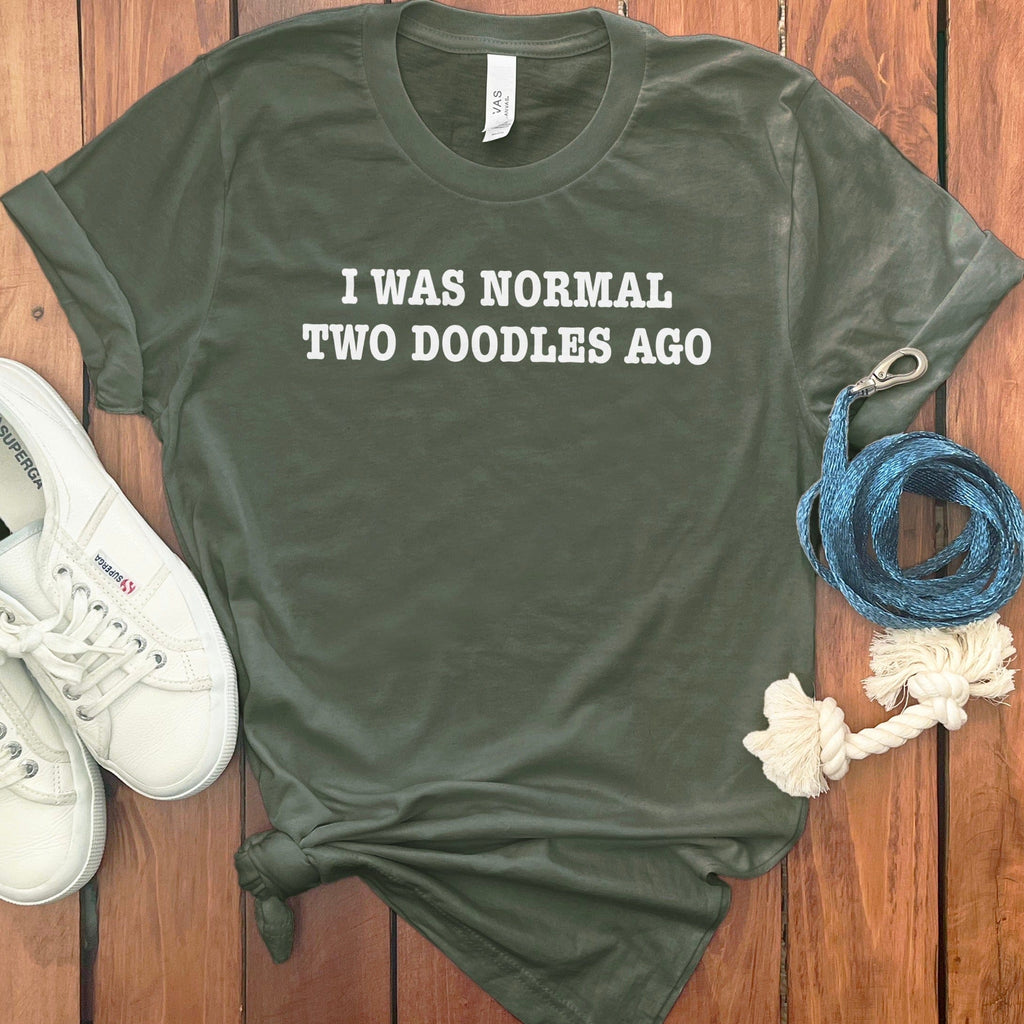 I Was Normal Doodles T-Shirt in Military Green / S by Puppy Jo