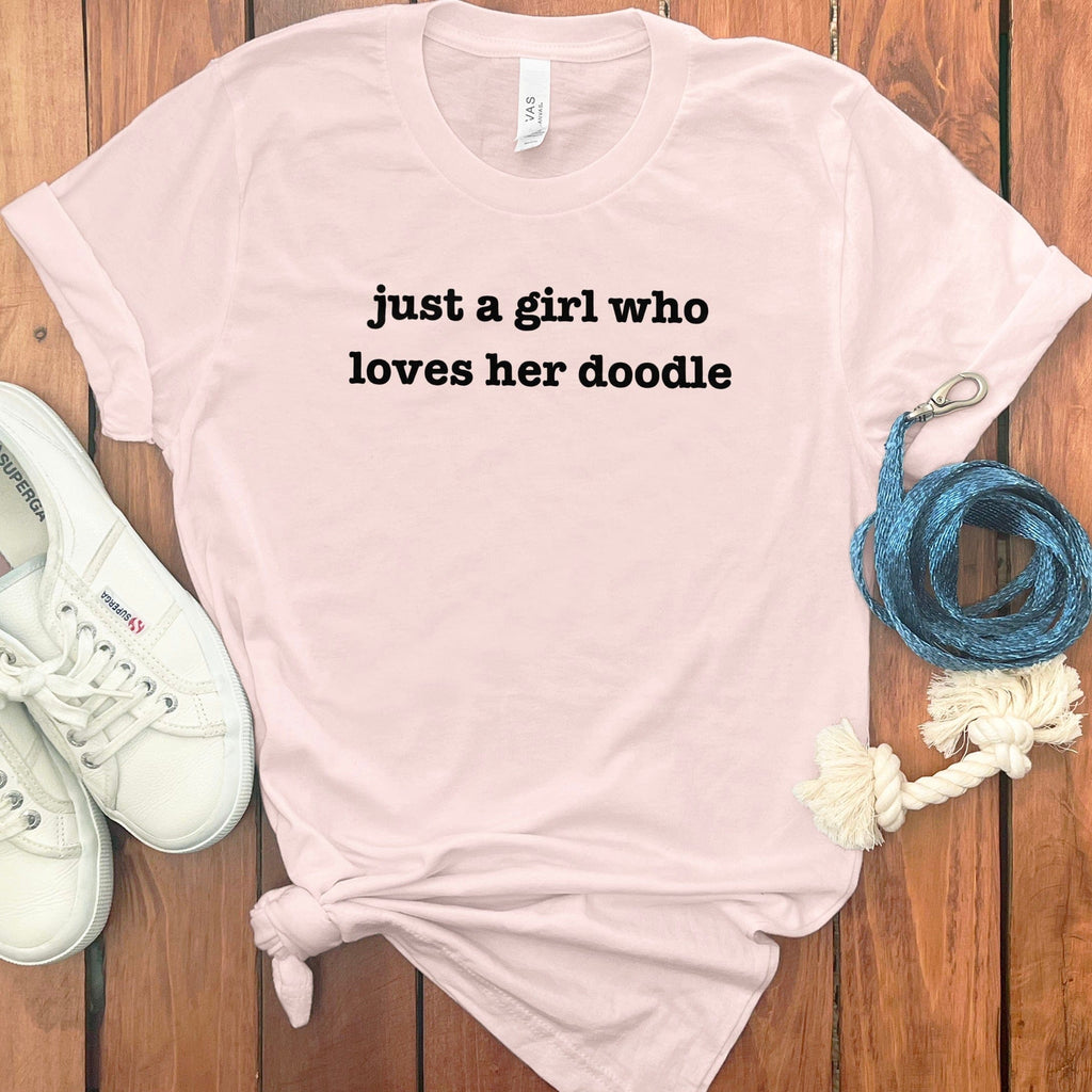 Just A Girl Doodle T-Shirt in Soft Pink / S by Puppy Jo