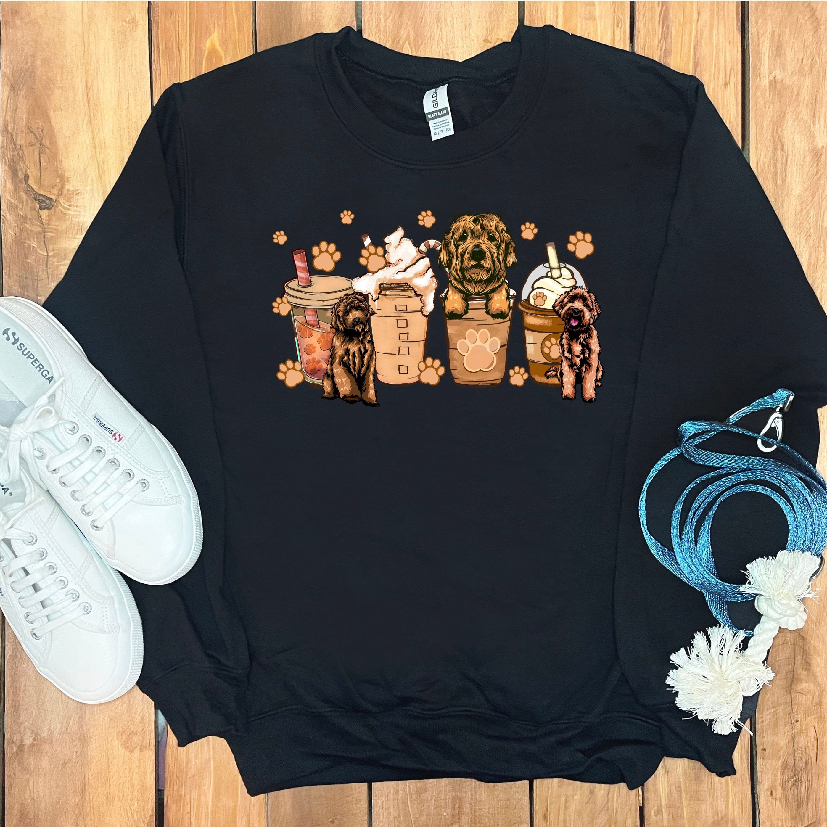 Labradoodle and Coffee Sweatshirt in Black / S by Puppy Jo