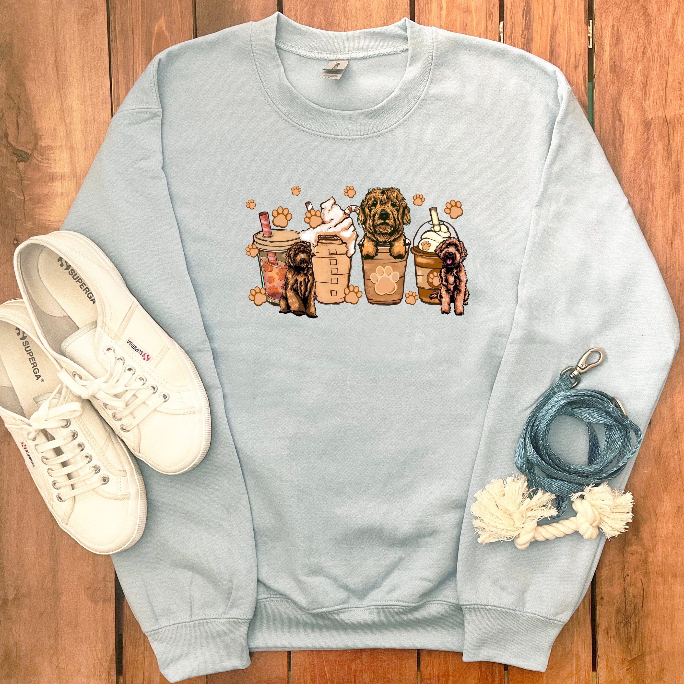 Labradoodle and Coffee Sweatshirt in Light Blue / S by Puppy Jo