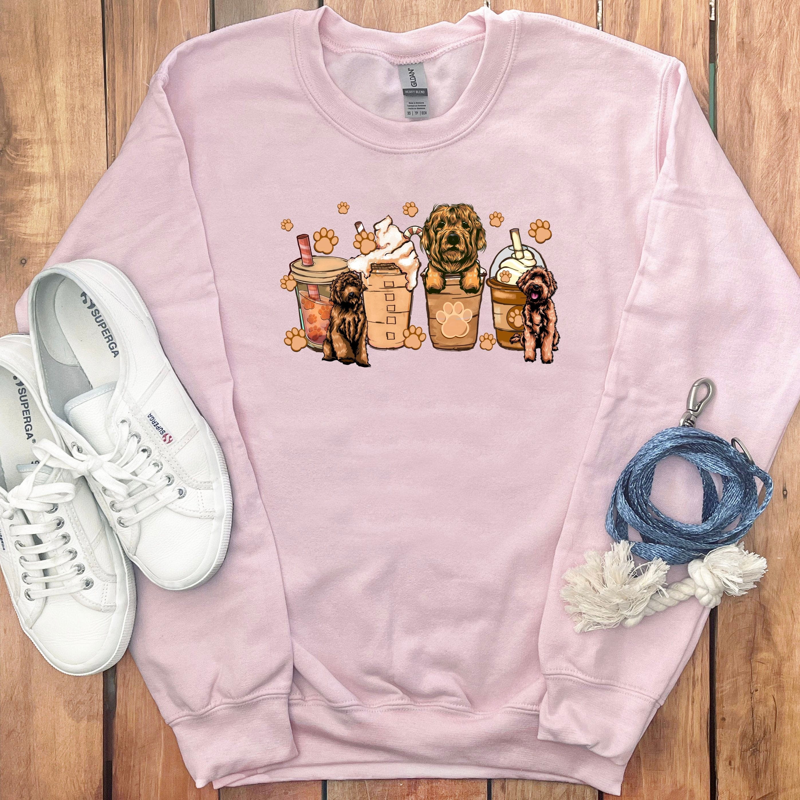 Labradoodle and Coffee Sweatshirt in Light Pink / S by Puppy Jo