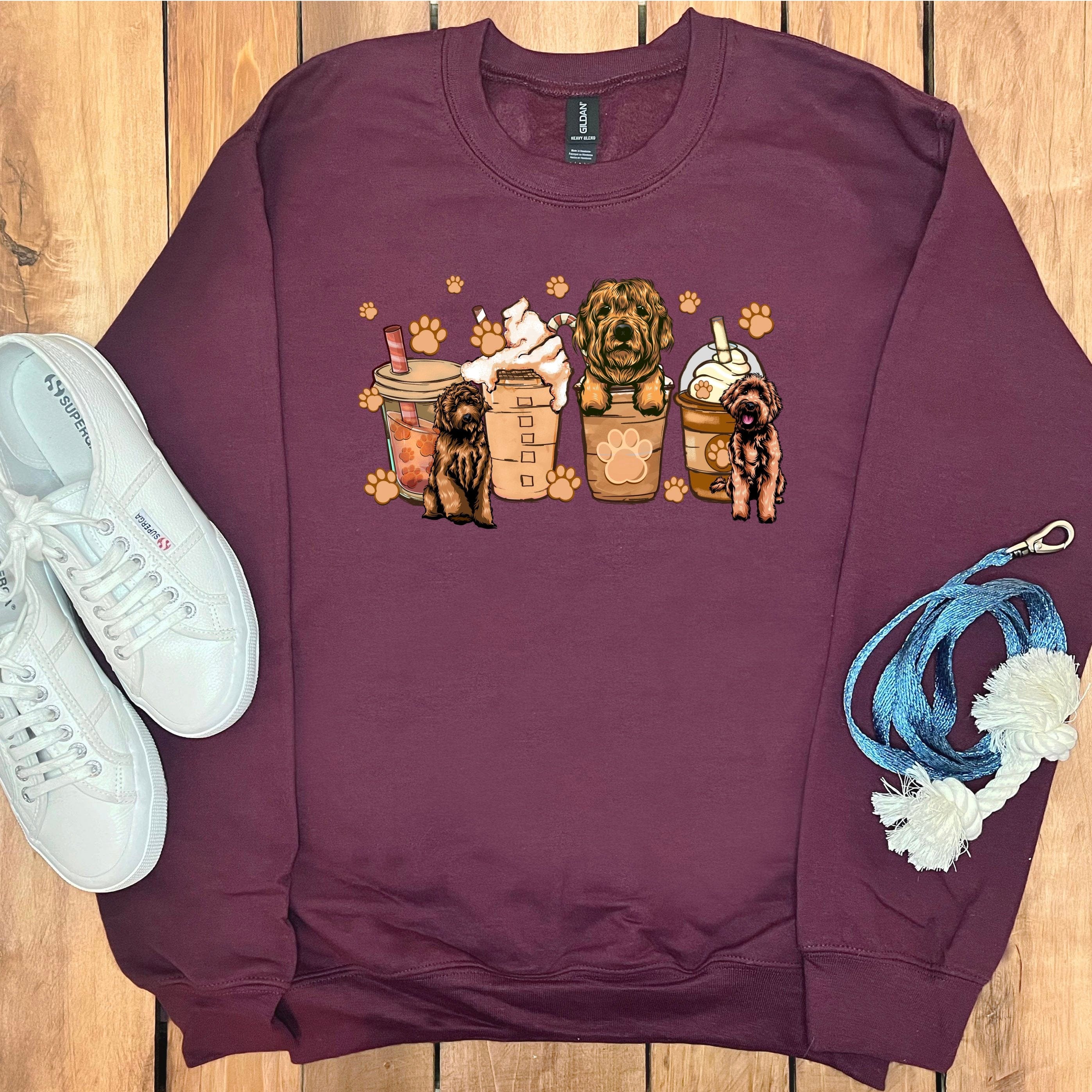 Labradoodle and Coffee Sweatshirt in Maroon / S by Puppy Jo