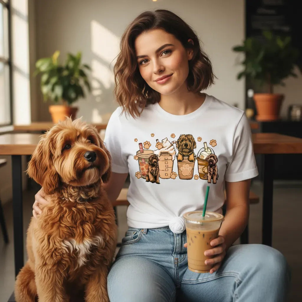Labradoodle and Coffee Sweatshirt in by Puppy Jo