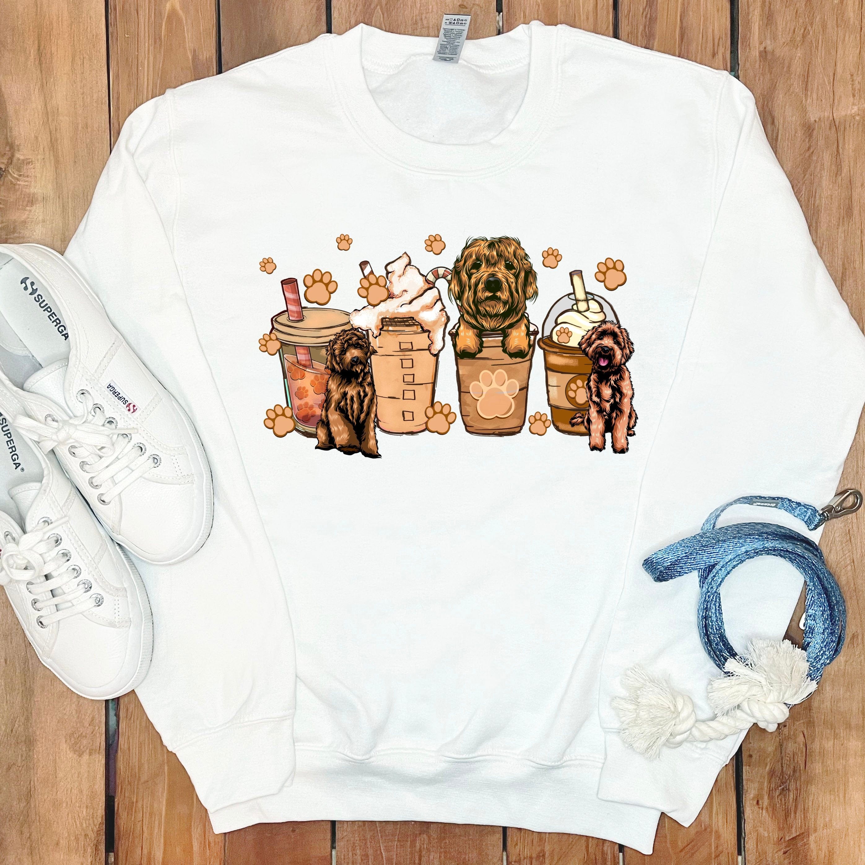 Labradoodle and Coffee Sweatshirt in White / S by Puppy Jo