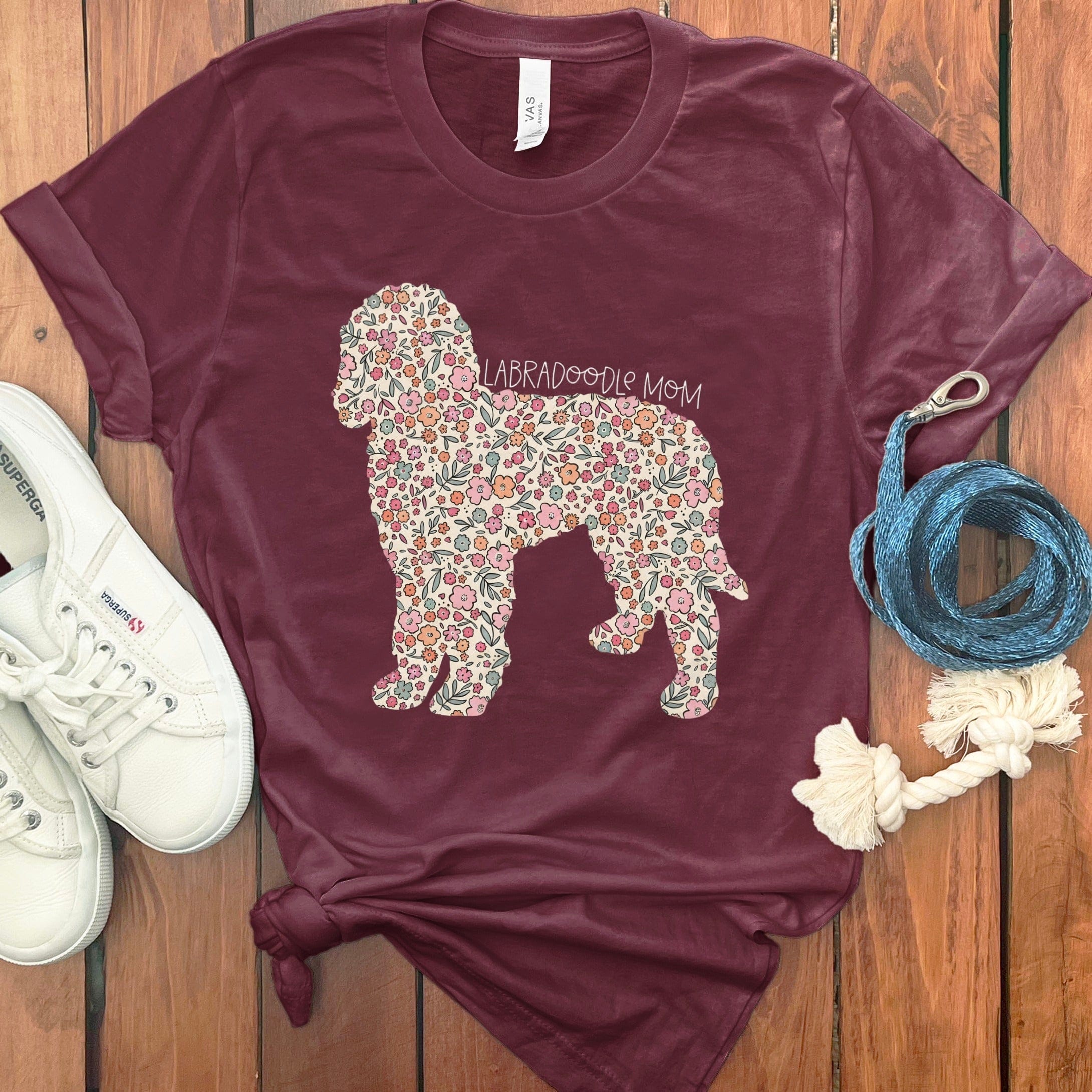 Labradoodle Floral T-Shirt in Maroon / S by Puppy Jo