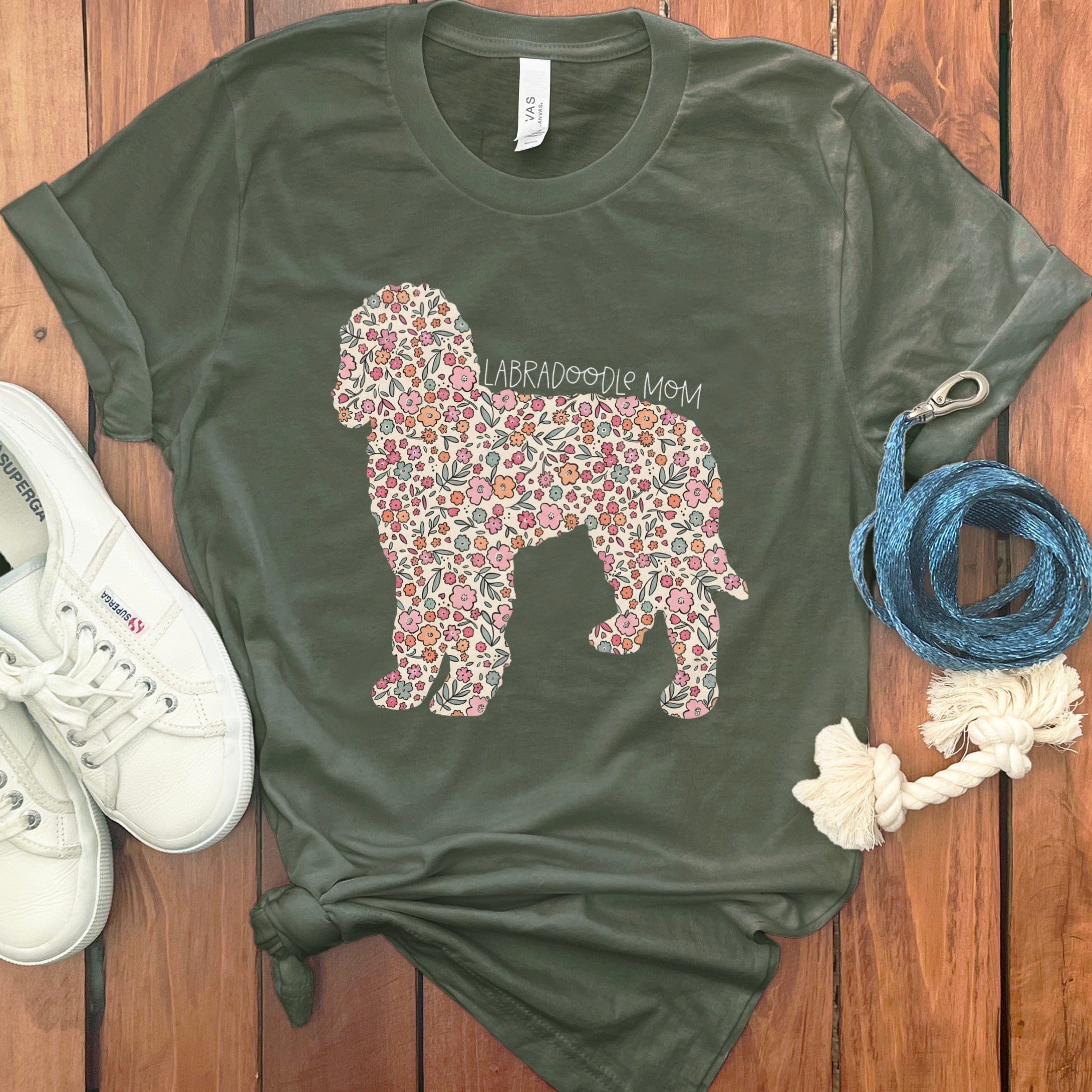 Labradoodle Floral T-Shirt in Military Green / S by Puppy Jo