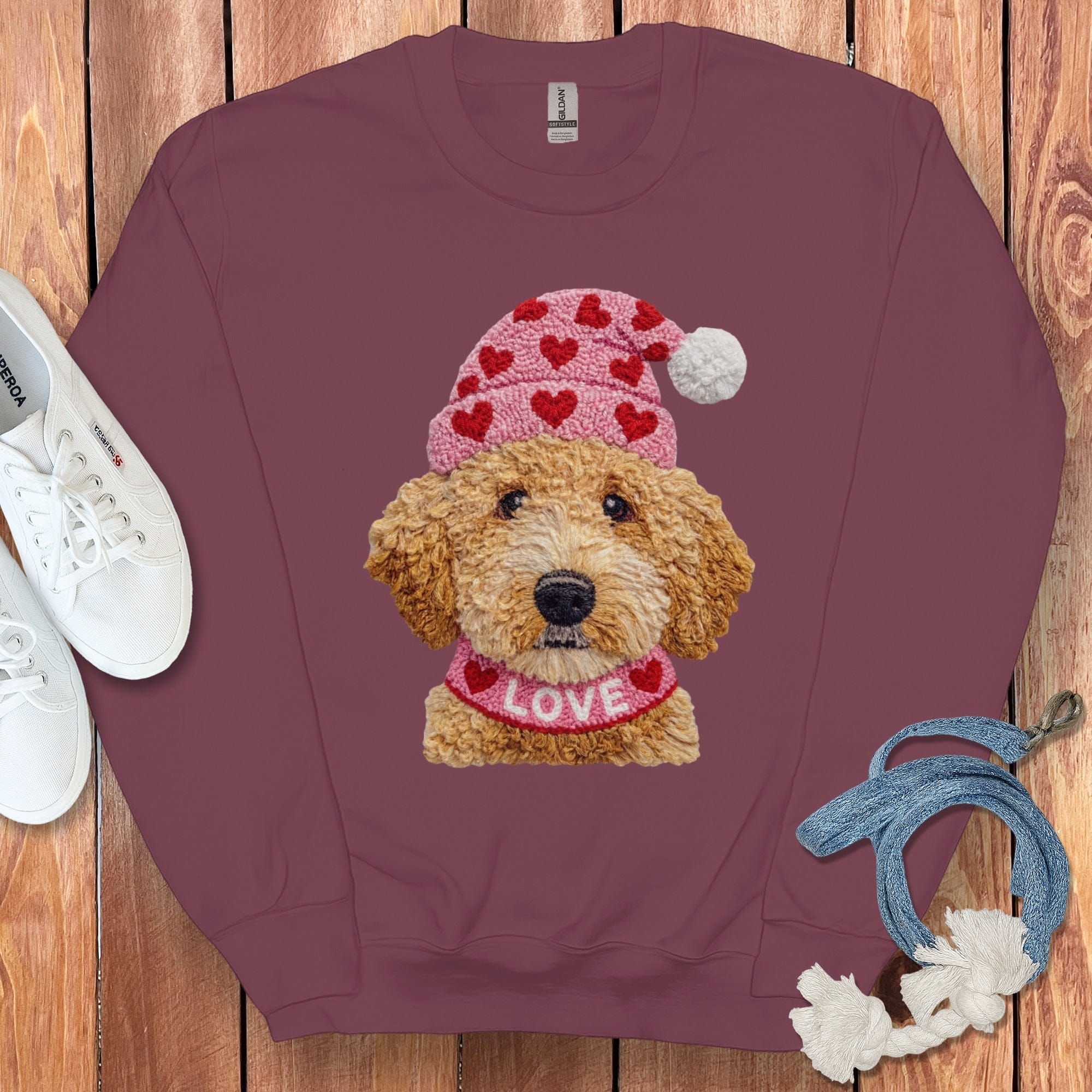 Labradoodle Goldendoodle Love Sweatshirt in Maroon / S by Puppy Jo
