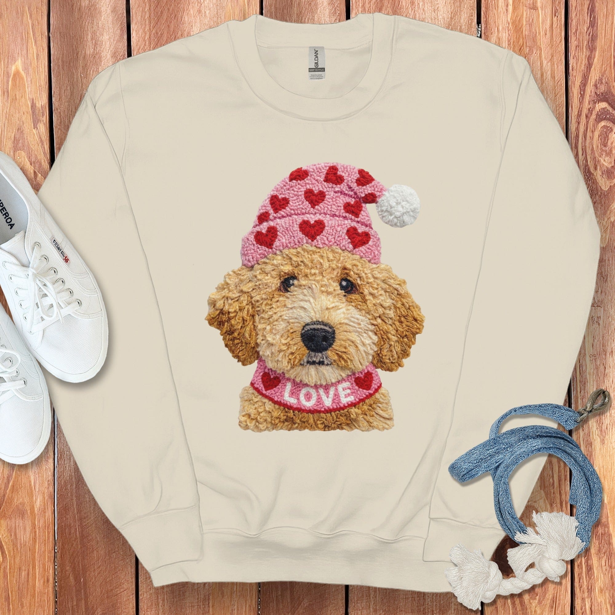 Labradoodle Goldendoodle Love Sweatshirt in Sand / S by Puppy Jo