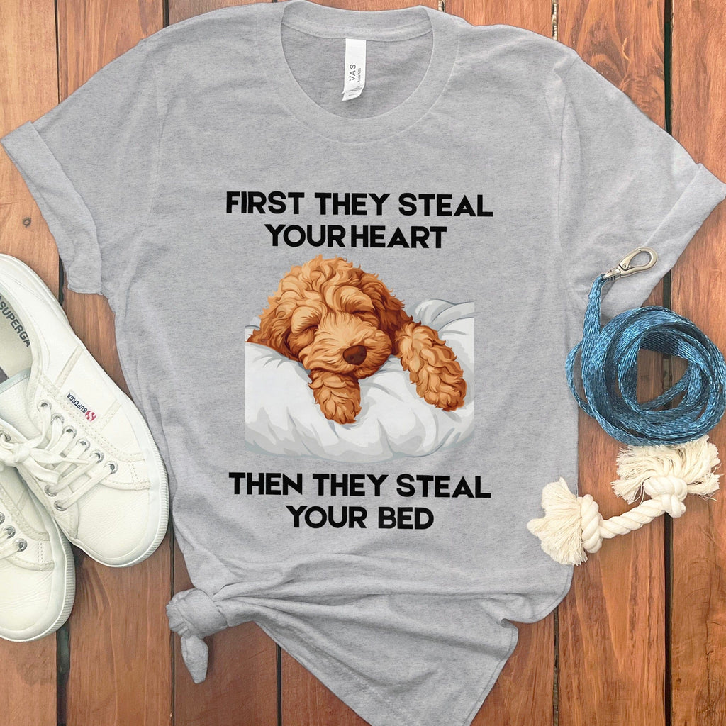 Labradoodle Goldendoodle Steal Bed T-Shirt in Athletic Heather / S by Puppy Jo
