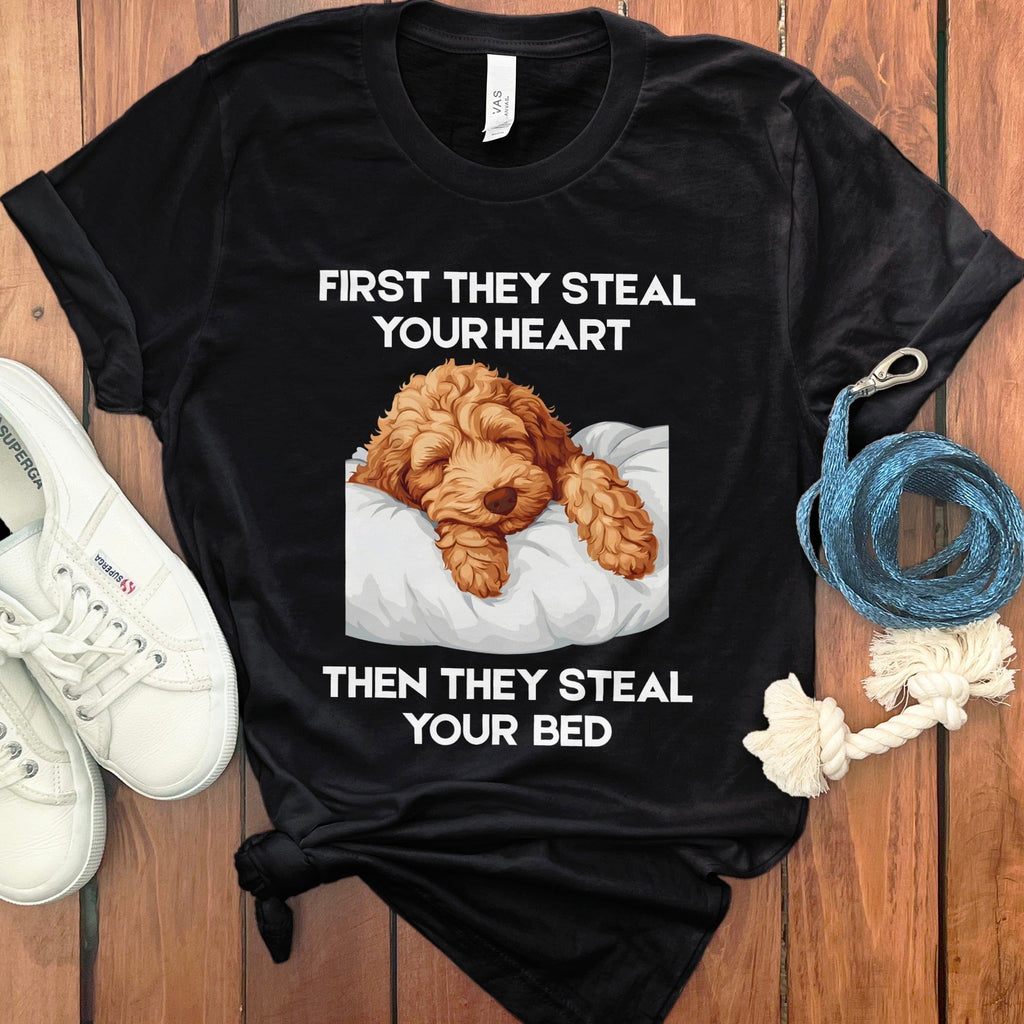 Labradoodle Goldendoodle Steal Bed T-Shirt in Black / S by Puppy Jo