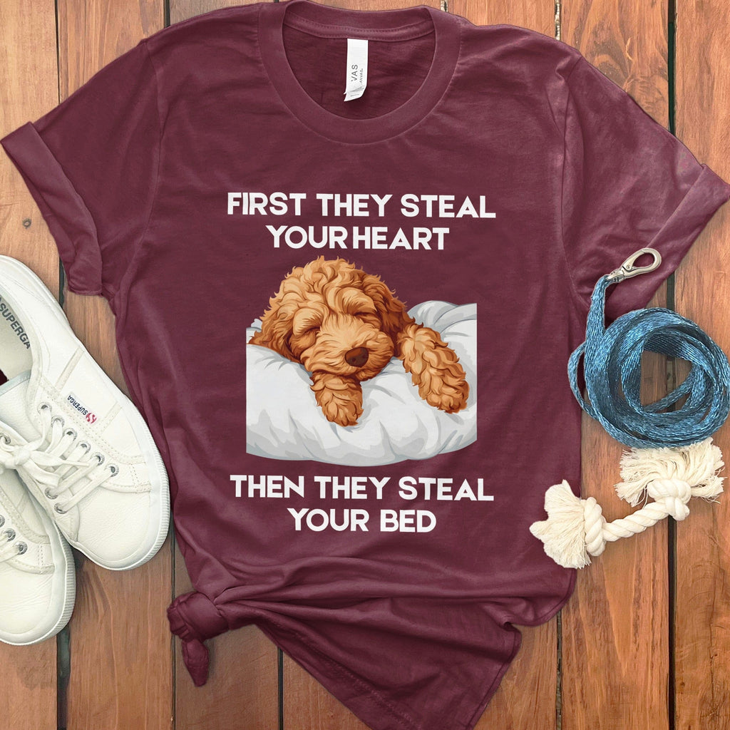 Labradoodle Goldendoodle Steal Bed T-Shirt in Maroon / S by Puppy Jo